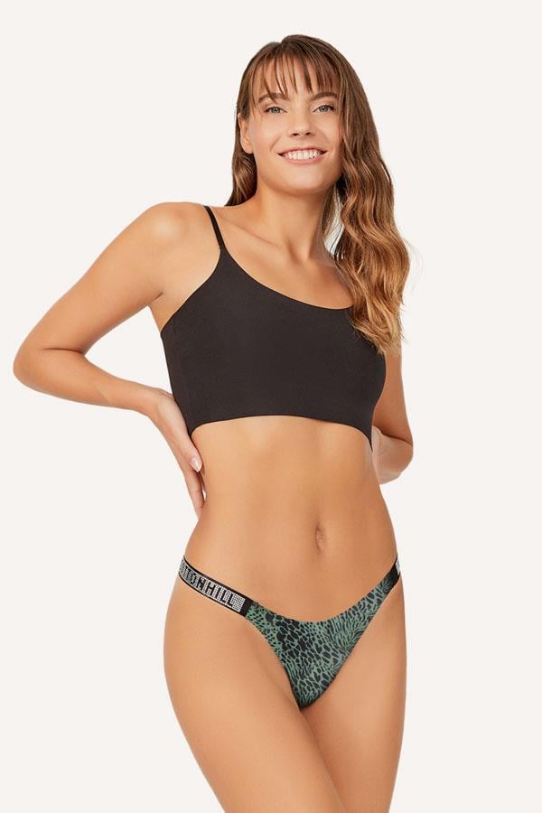 Cream Color Flower Patterned Laser Cut Women Thong CH6104