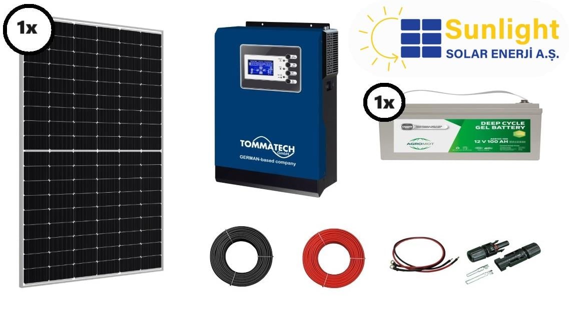 1 Panel(425Wp) 1kWe Off-Grid(12V) Jel Akülü Solar Paket