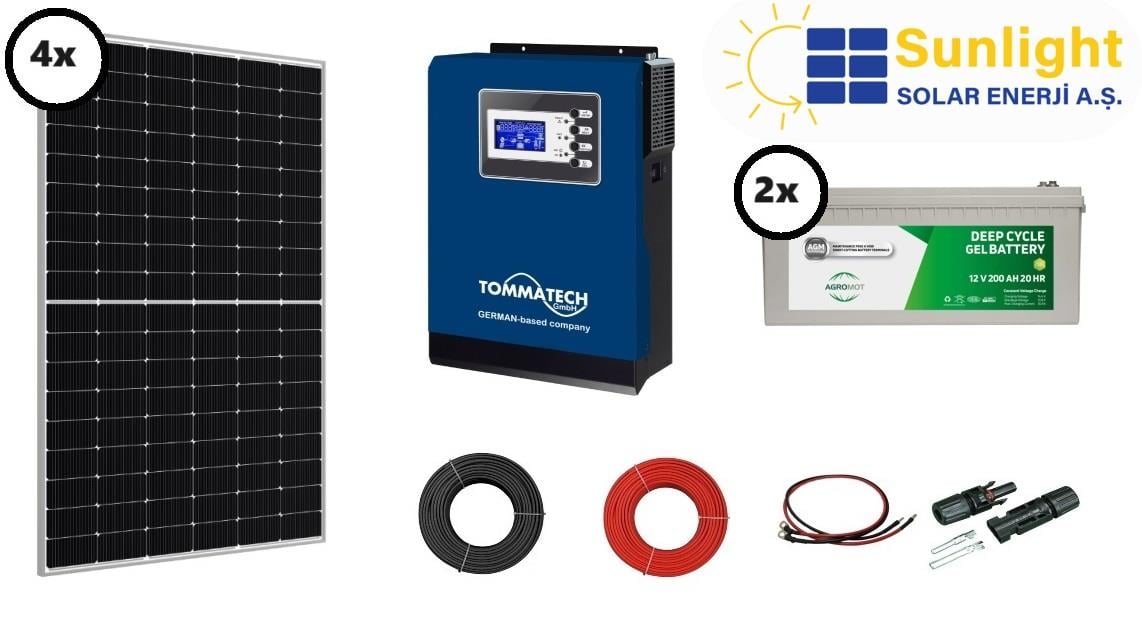 4 Panel(425Wp) 3kWe Off-Grid(24V) Jel Akülü Solar Paket