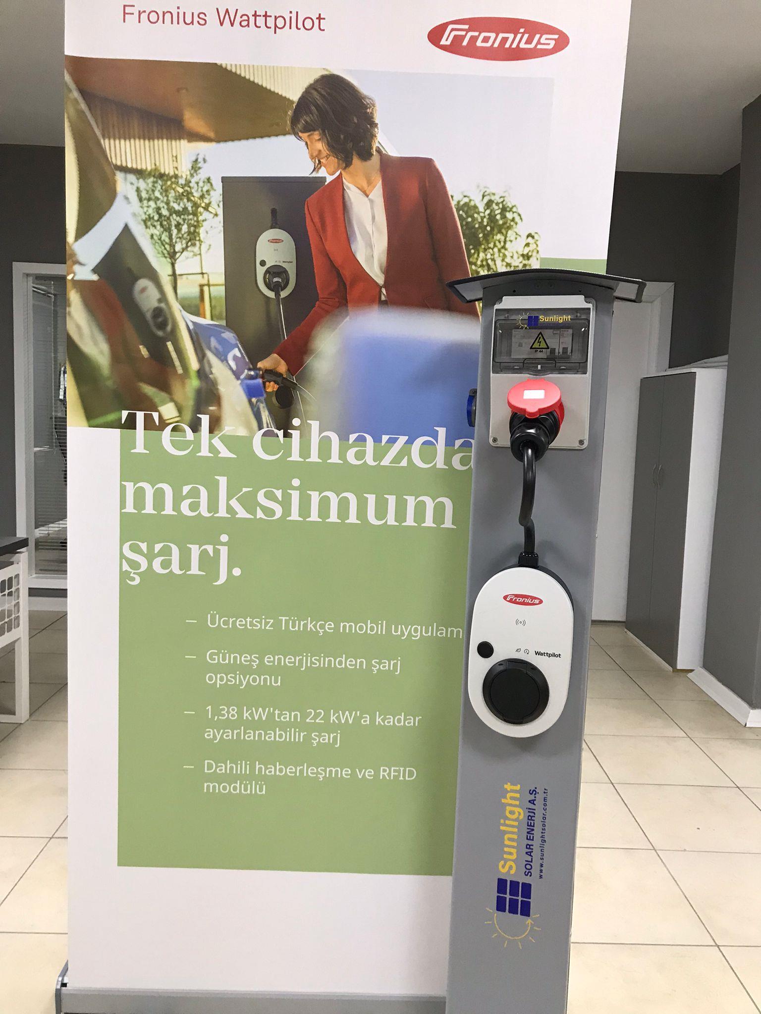Sunlight Solar Enerji Standlı Elektrikli Araç Şarj Cİhazı (Kombinasyon Panosu ve Fronius Elektrikli Araç Şarj Cihazı İle Birlikte)Elektrikli Araç Şarj Cihazı / ACSunlight Solar{TEDARIKCI