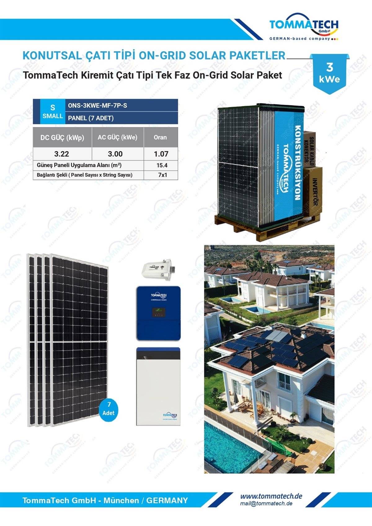 TommaTech 3kWe Kiremit Çatı Tek Faz On-Grid Solar Paket