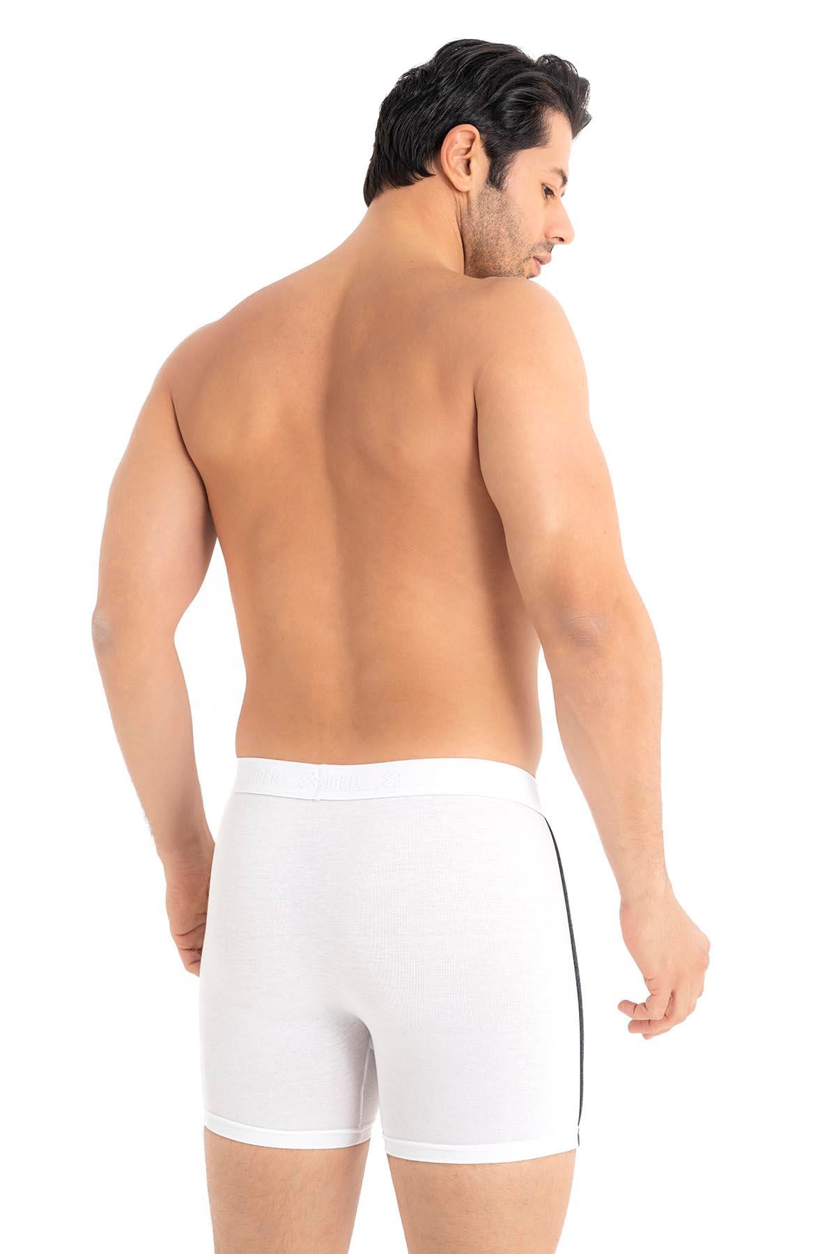 Erkek 3'lü Ara Biyeli Pamuklu Modal Beyaz Boxer 288