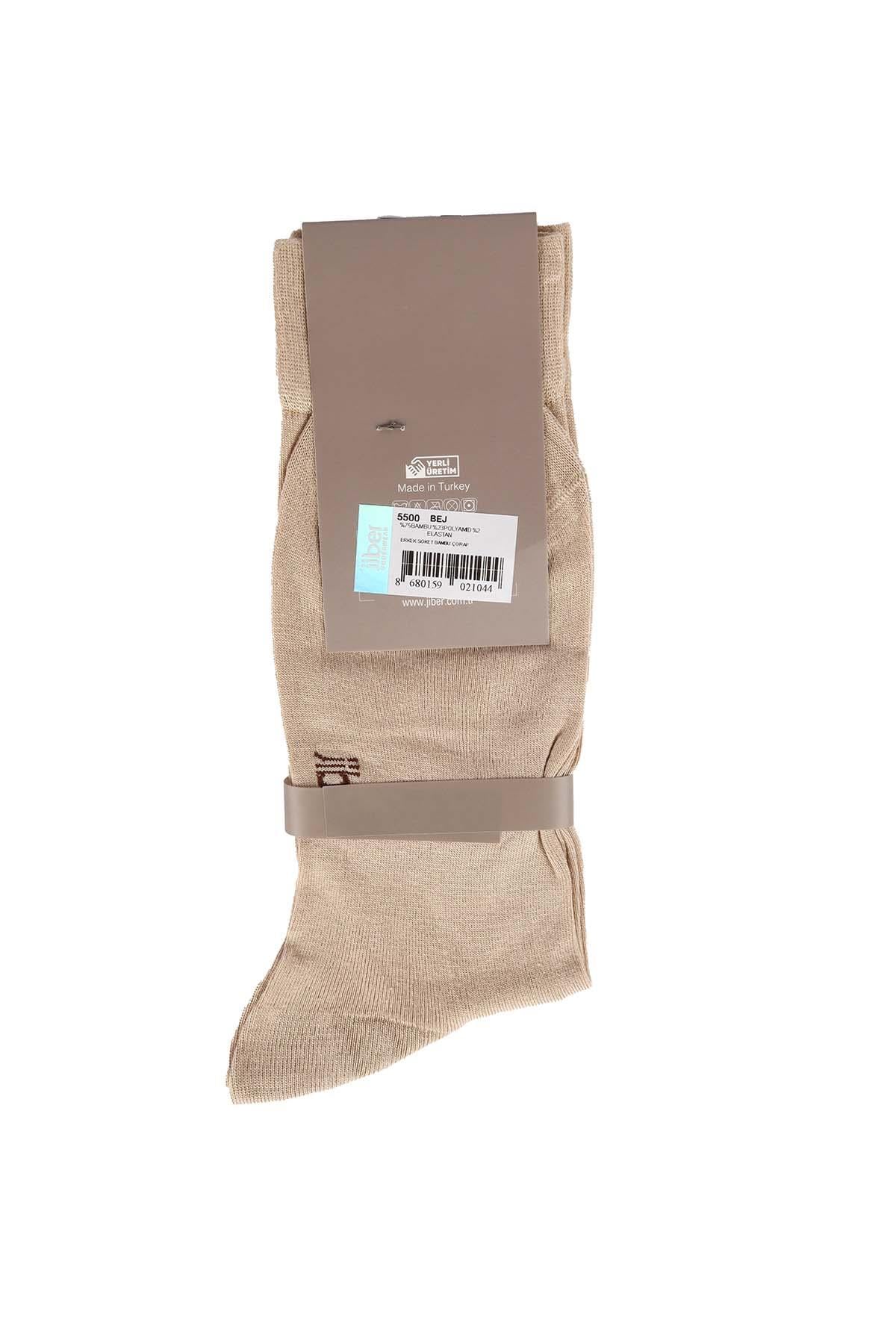 Erkek Bej Bambu Uzun Çorap 5500
