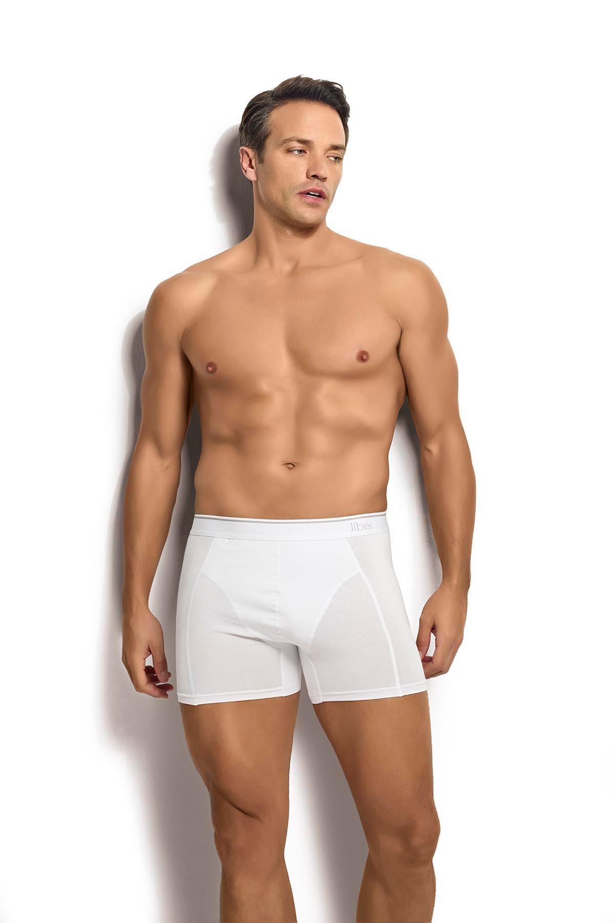 Erkek Beyaz Pamuklu Likralı 3'lü Boxer  267