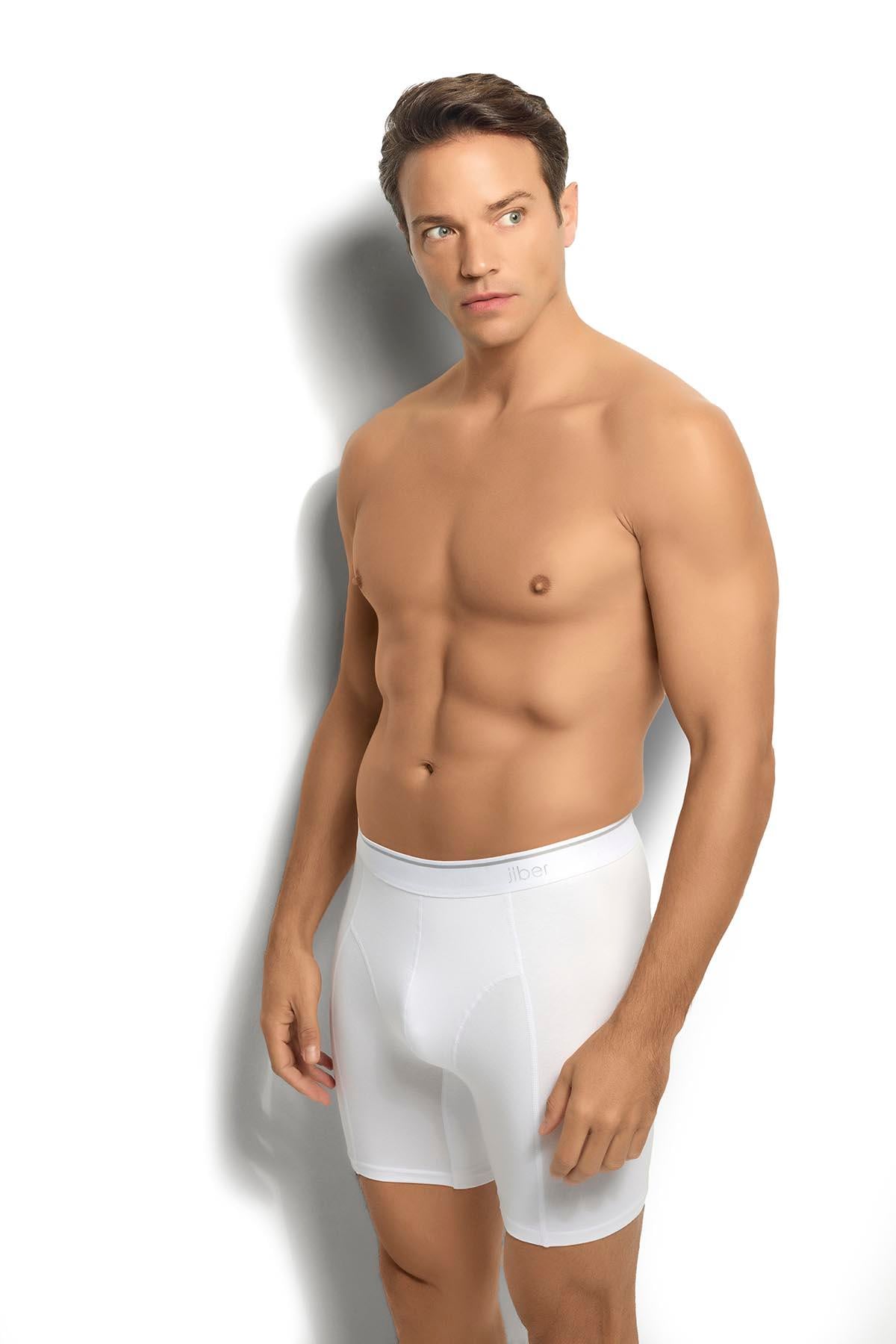 Erkek Beyaz Pamuklu Likralı 3'lü Boxer 268