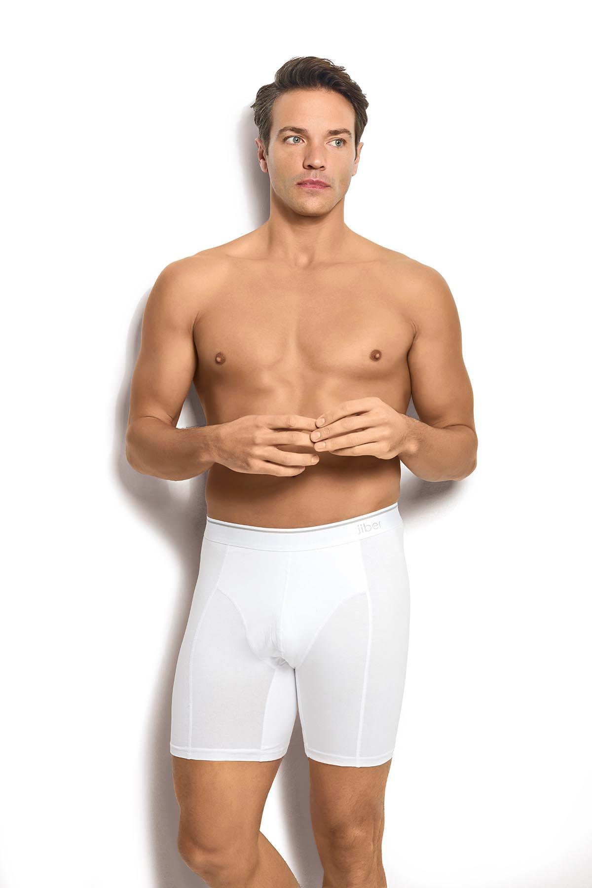 Erkek Beyaz Pamuklu Likralı 3'lü Boxer 268