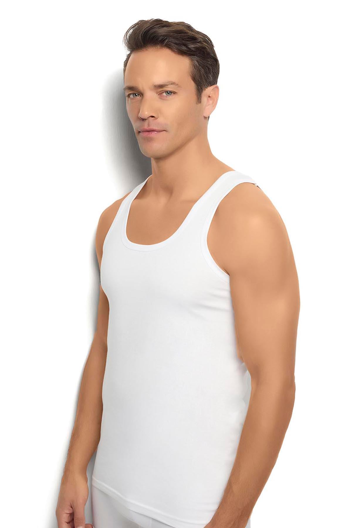 Erkek Beyaz Pamuklu Likralı Rambo Atlet 136