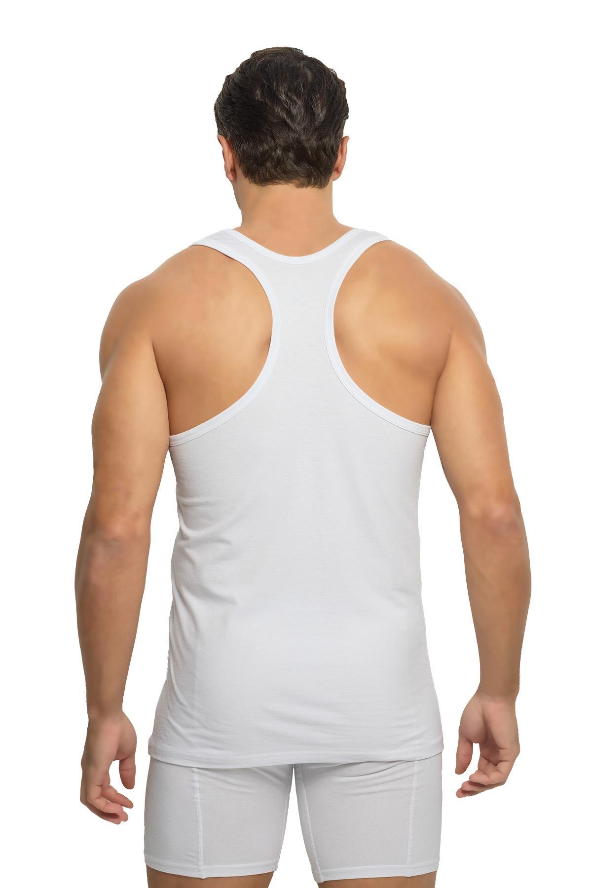 Erkek Beyaz Pamuklu Likralı Rambo Atlet 136