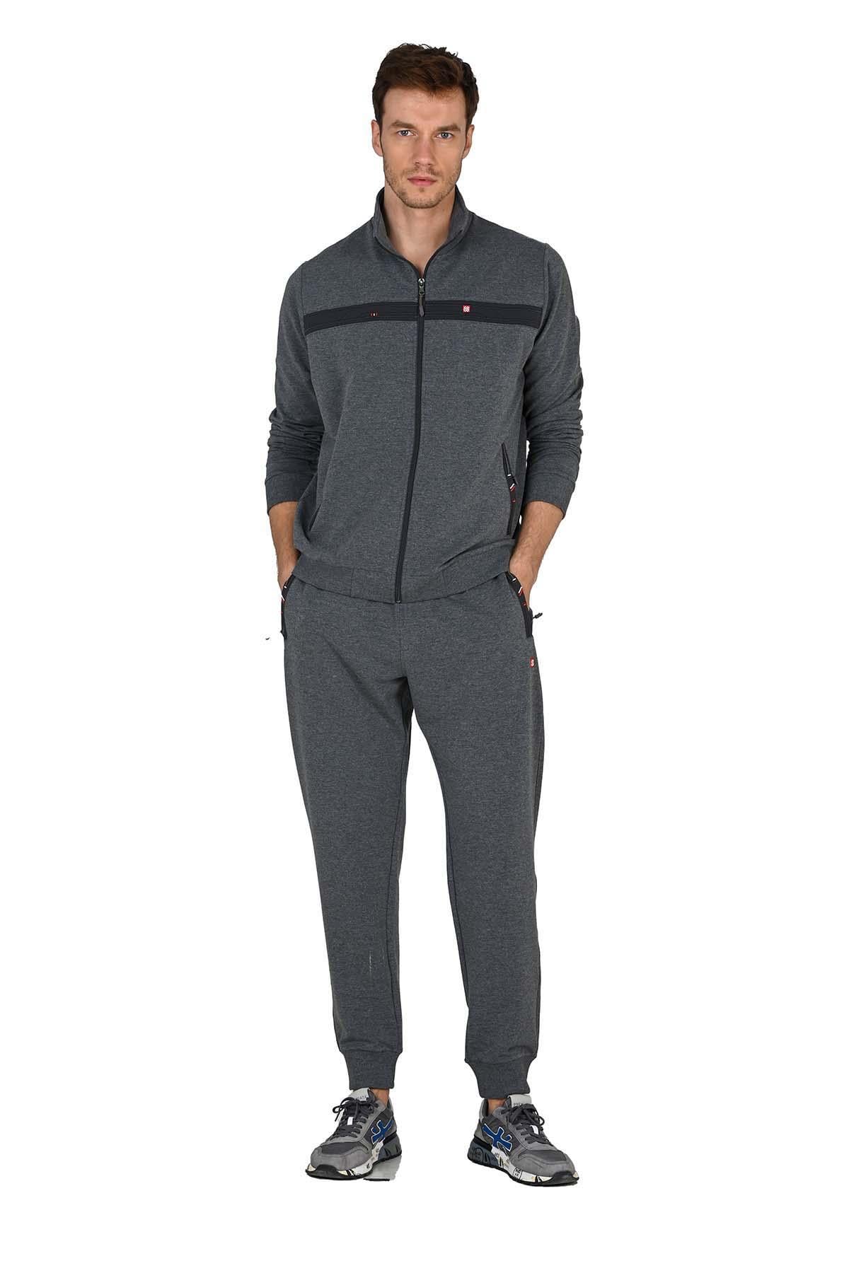 Erkek Fermuarlı İki İplik Antrasit Eşofman Takımı 15220