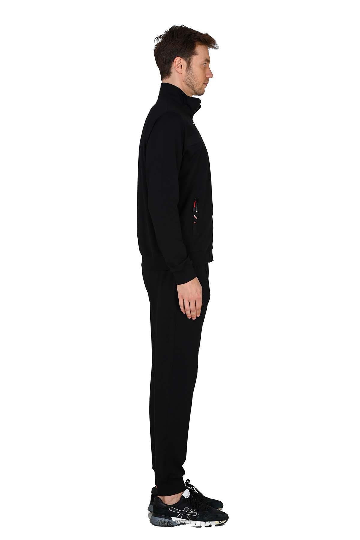 Erkek Fermuarlı İki İplik Siyah Eşofman Takımı 15220