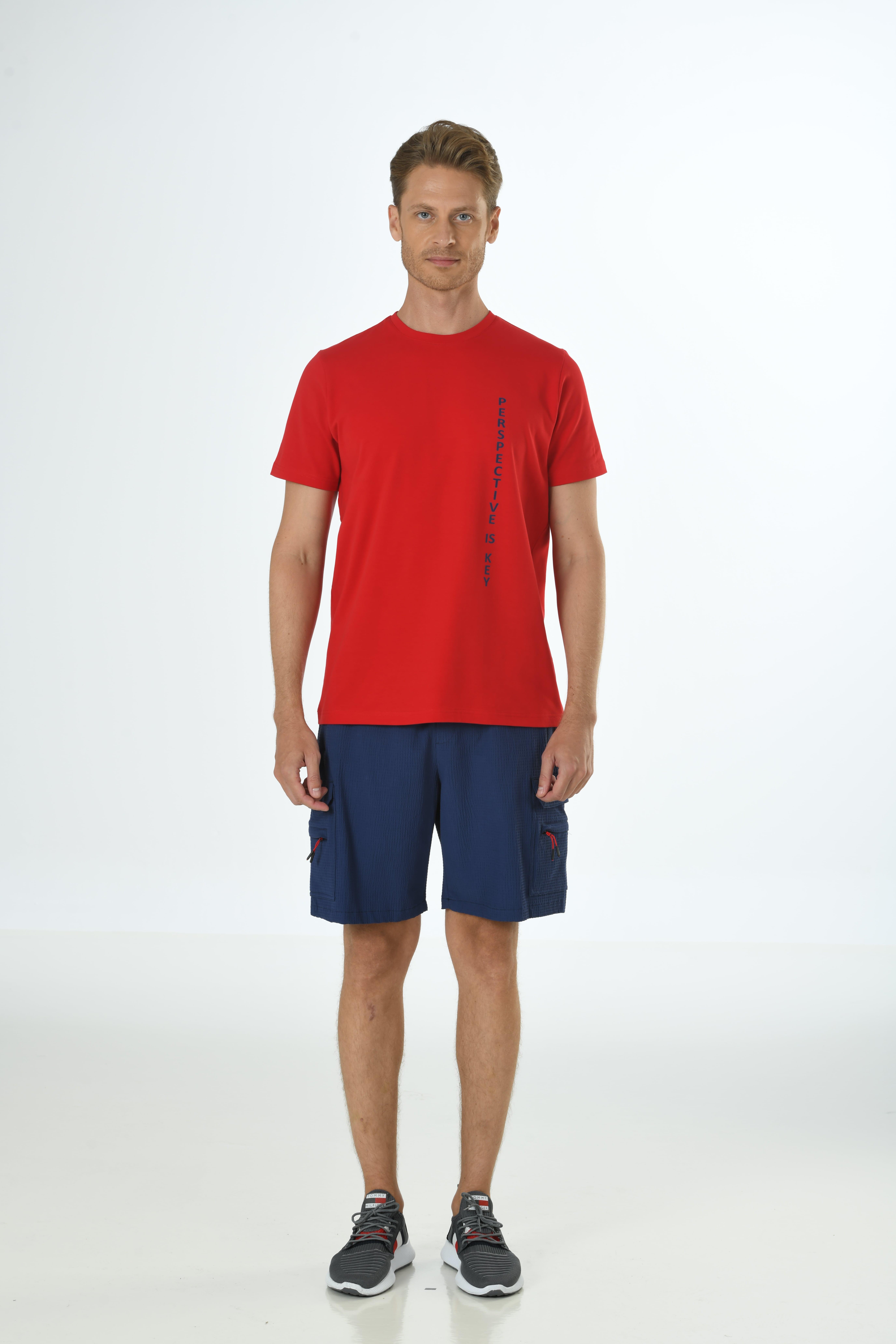 Erkek Kırmızı Yarım kol Dokuma Şortlu Takım 15123