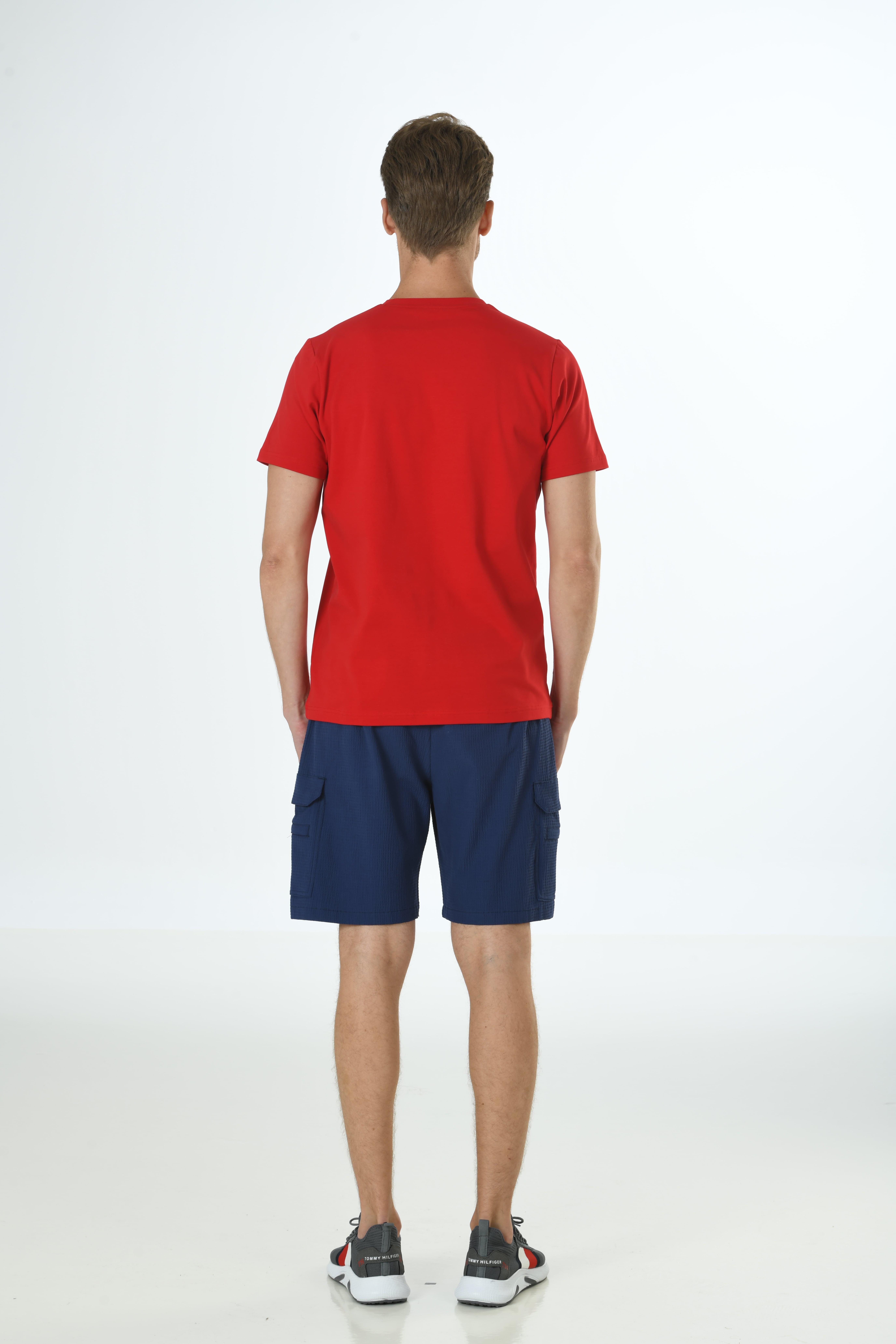 Erkek Kırmızı Yarım kol Dokuma Şortlu Takım 15123