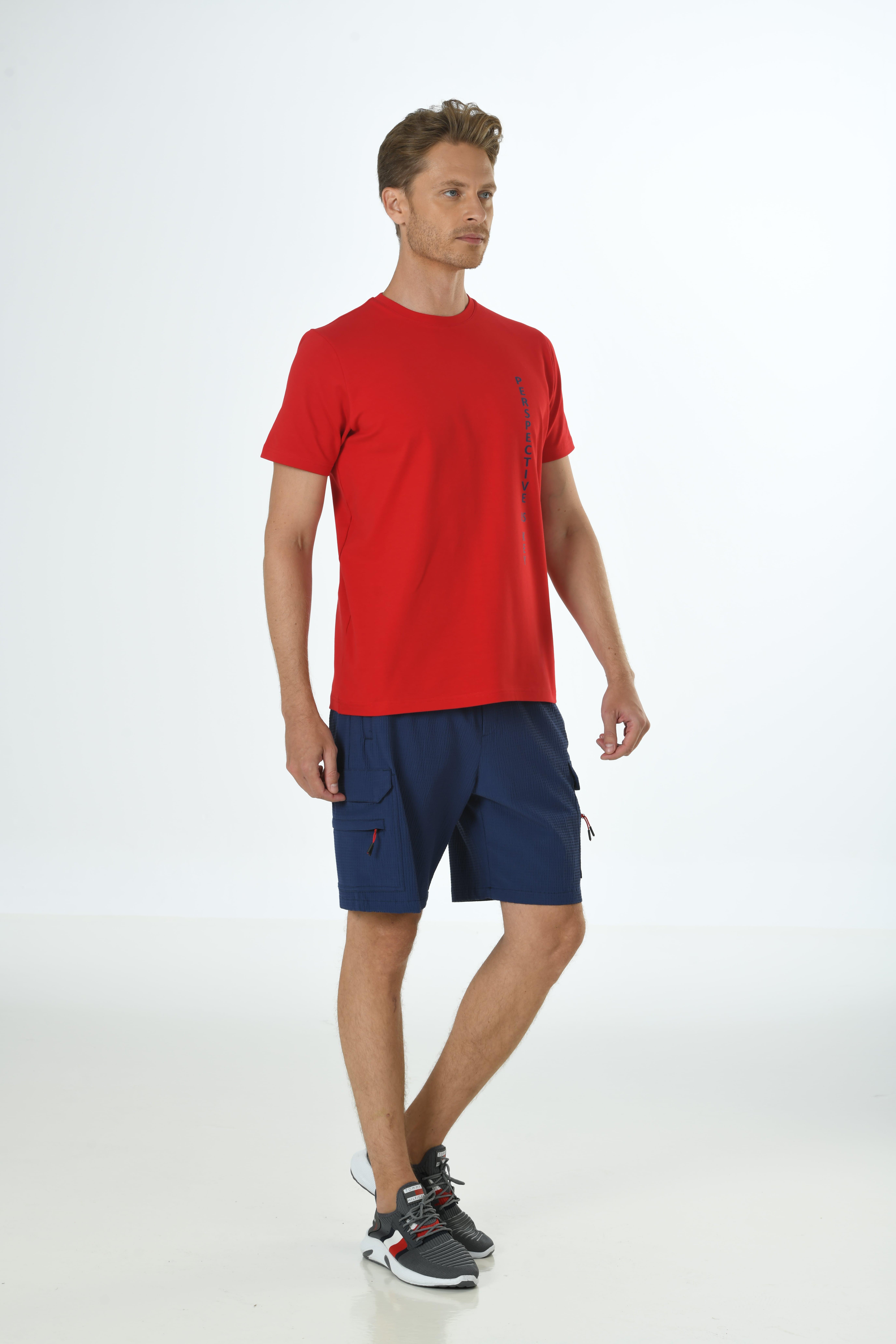 Erkek Kırmızı Yarım kol Dokuma Şortlu Takım 15123