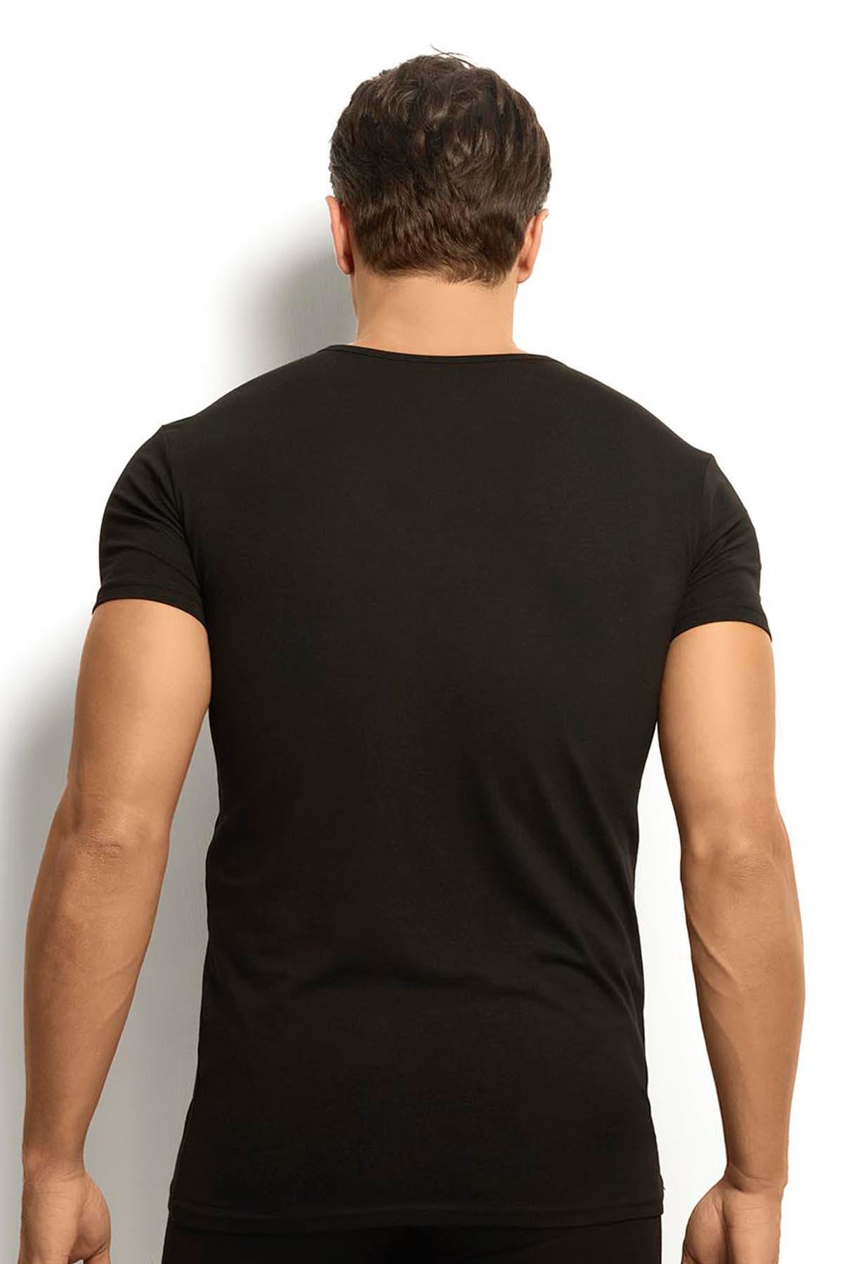 Erkek Siyah Modal Pamuklu V Yaka 2 Li Atlet 253
