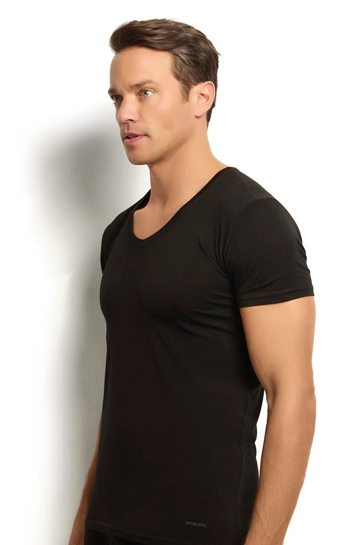 Erkek Siyah Modal Pamuklu V Yaka 2 Li Atlet 253