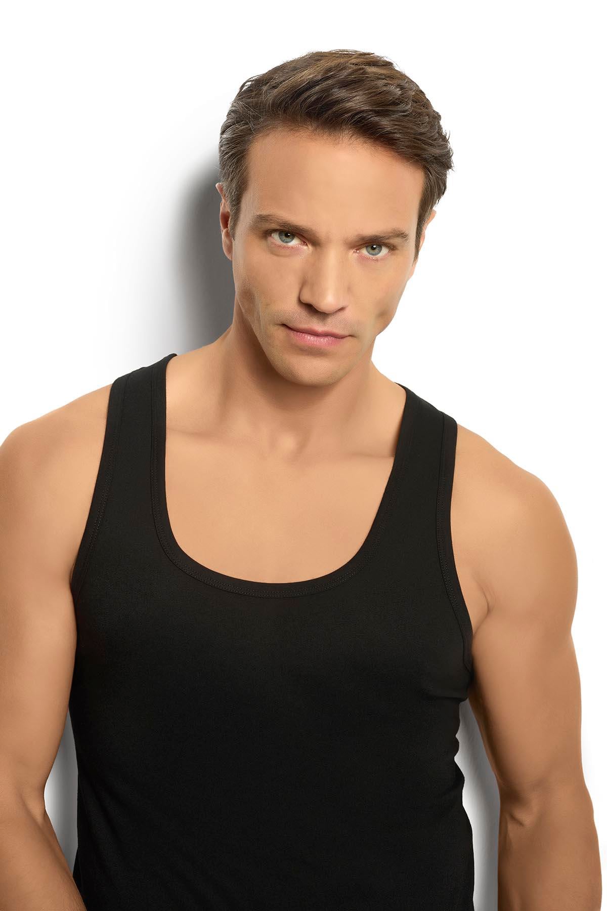 Erkek Siyah Pamuklu Likralı Rambo Atlet 136