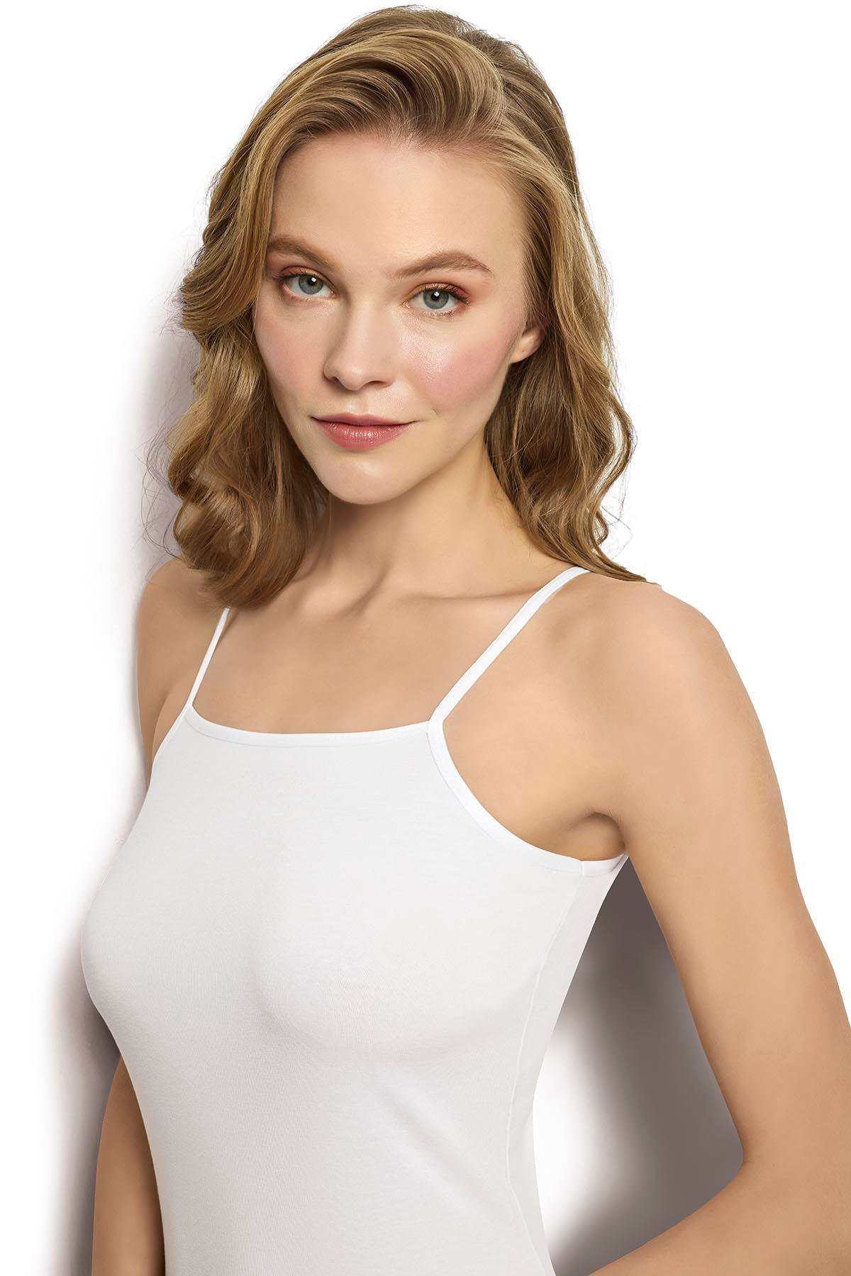 Kadın 6'lı Beyaz Bambu İp Askılı Atlet 668