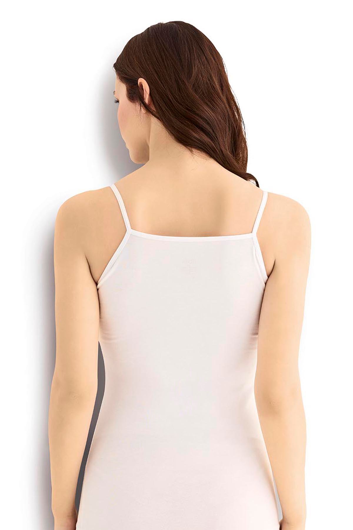 Kadın Beyaz Pamuklu Likralı İp Askılı Atlet 503