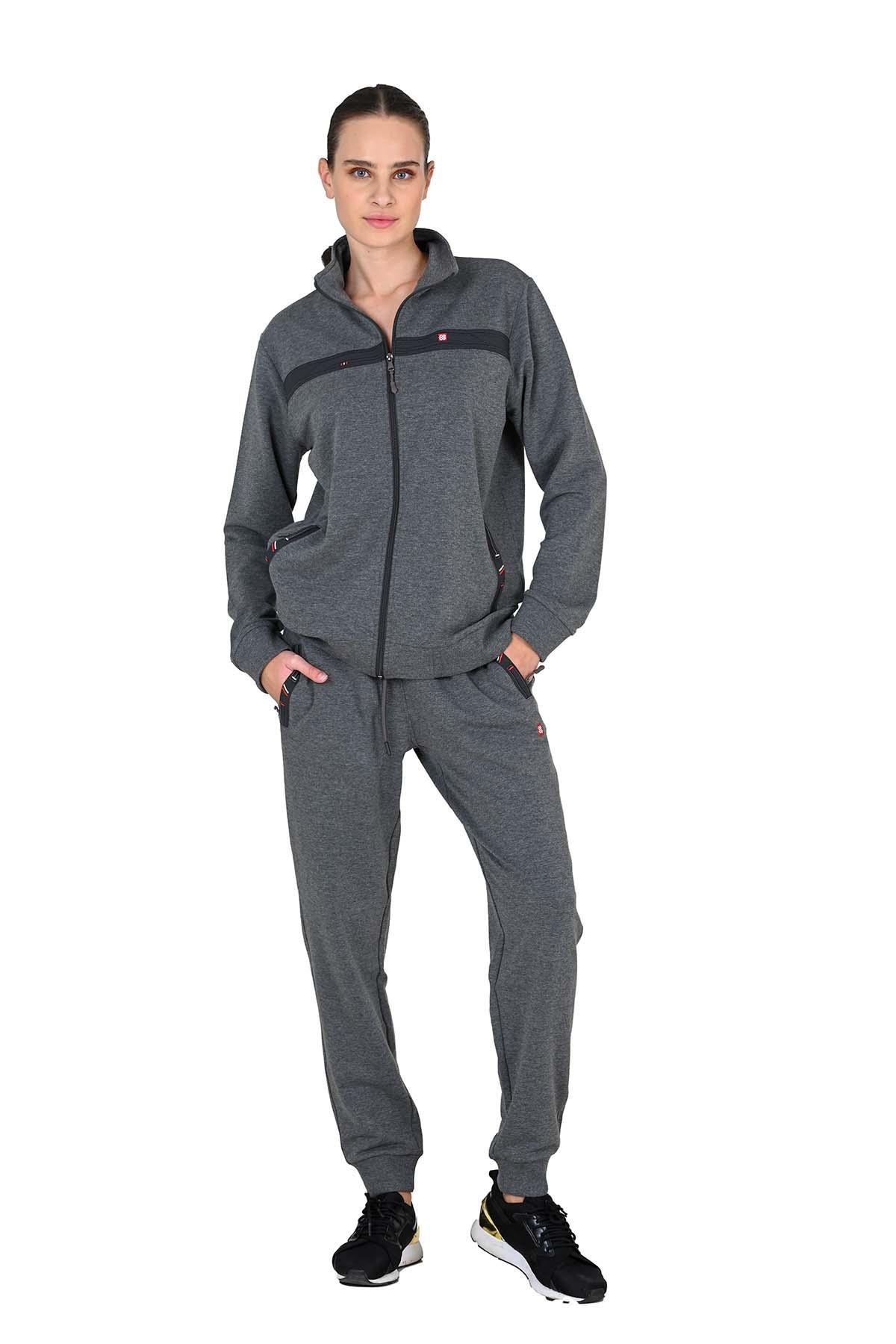 Kadın Fermuarlı İki İplik Antrasit Eşofman Takımı 10223