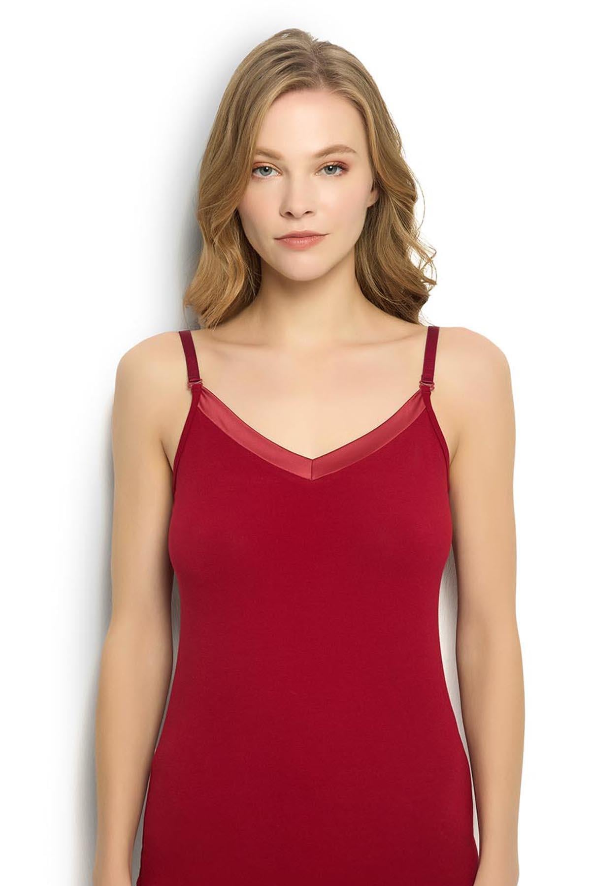 Kadın Saten Yakalı Ayar Askılı Bordo Atlet 625