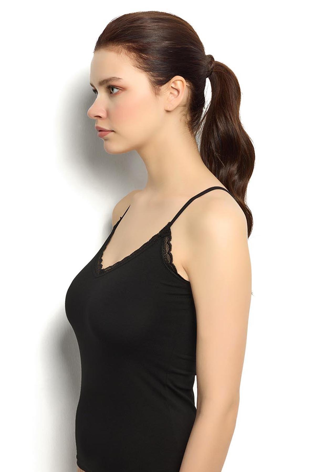 Kadın Siyah İp Askılı Atlet 508