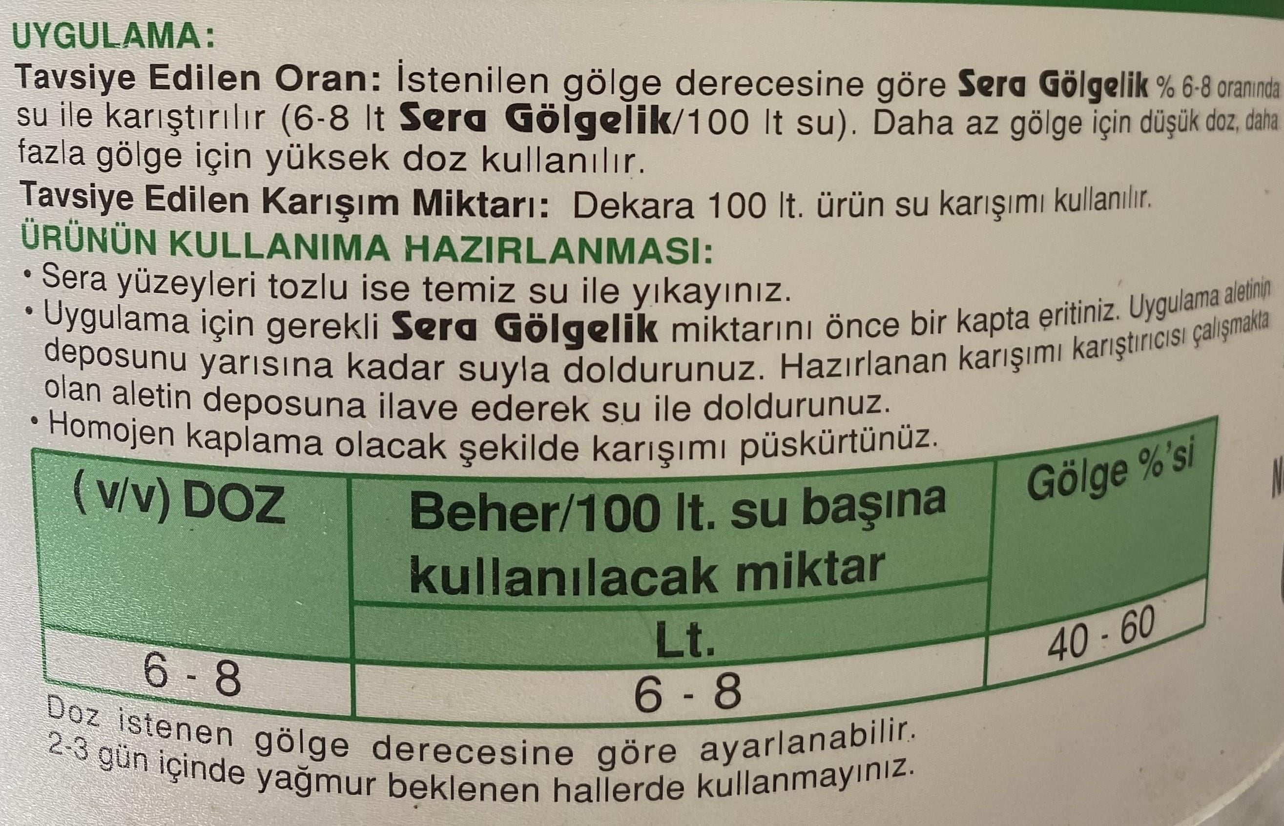 GÜNEŞ KOV GÖLGELEME JELİ 6 lt