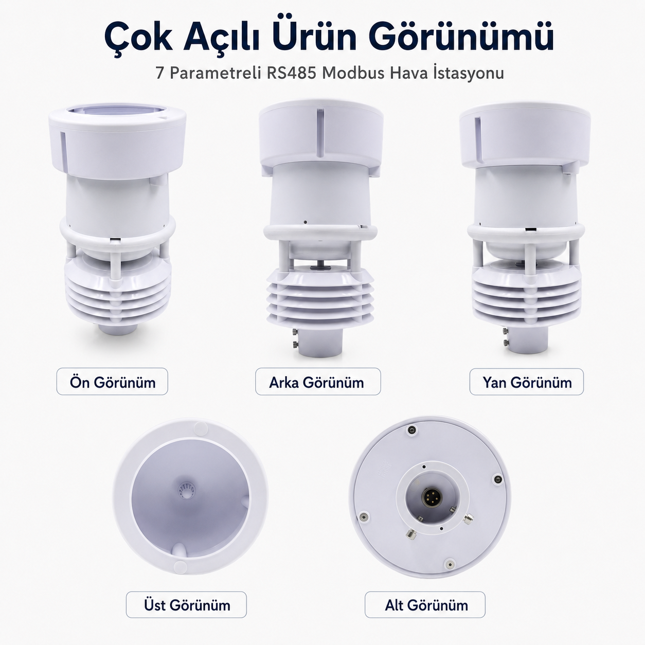 ULTRASONİK RÜZGAR HIZI-YÖNÜ, SICAKLIK, NEM, IŞIK, YAĞMUR SENSÖRÜ (RS485-MODBUS RTU)