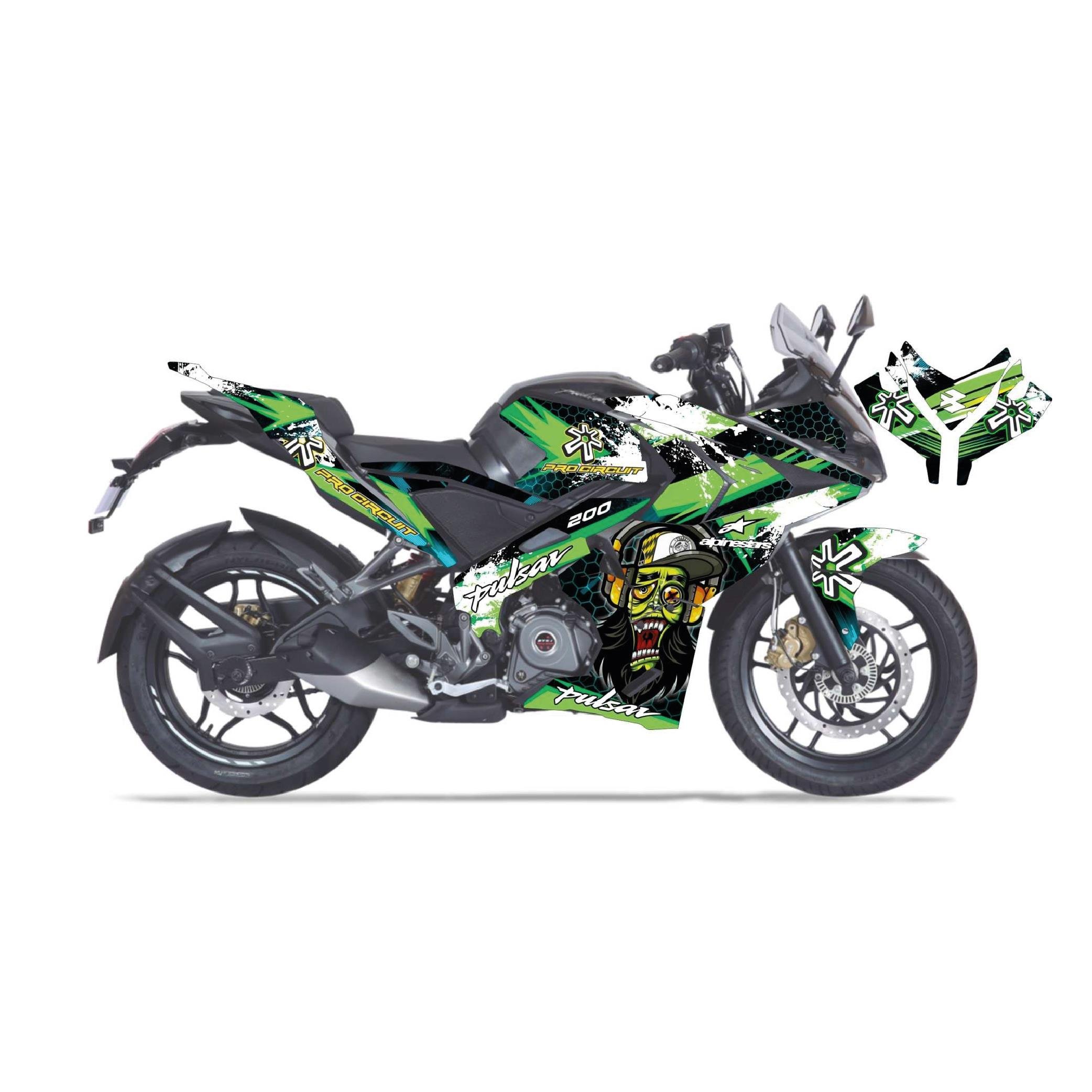 PULSAR RS 200 Bajaj RS200 Zombie Monkey Sticker Etiket Parçalı Kaplama Modeli