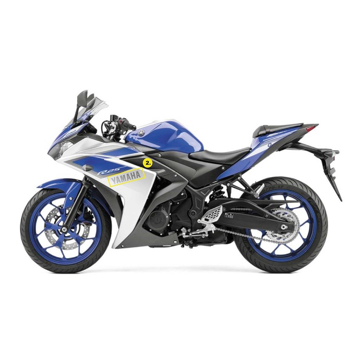  Sol Grenaj - Yamaha 2015 Yzf-R25 Gri-Mavi Orjinal Tasarım Sticker