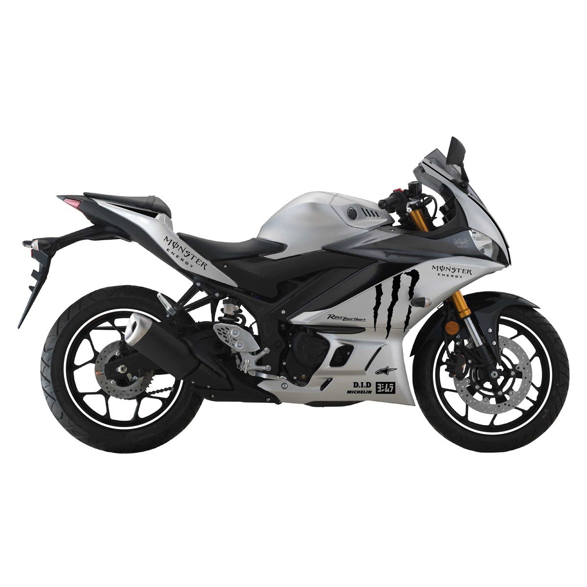 2019-2020 Gri Yamaha YZF R25 Siyah Monster Yazılı Sticker Etiket Full Takım Modeli