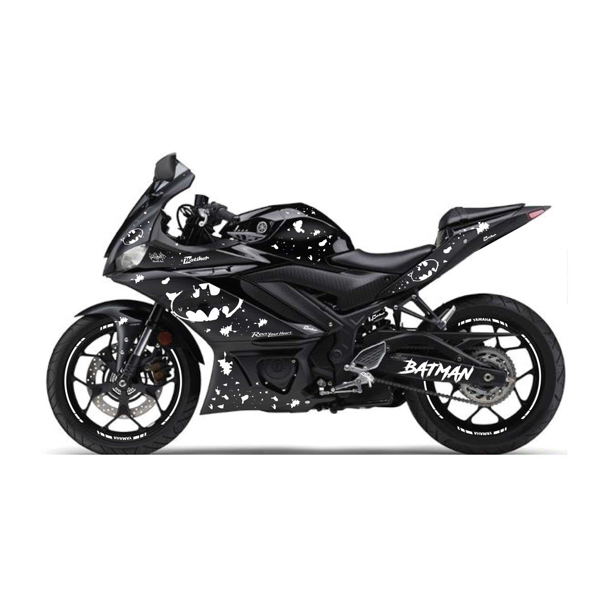 2019-2020 Yamaha YZF R25 Beyaz Batman Yazılı Sticker Etiket Full Takım Modeli