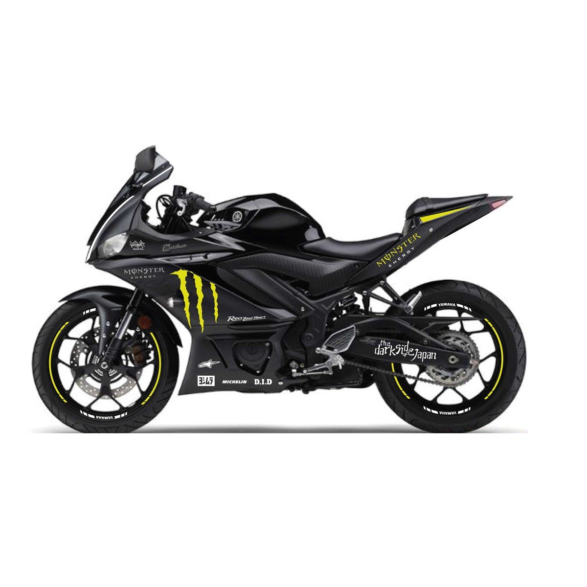 2019-2020 Yamaha YZF R25 Neon Sarı- Beyaz Monster Sticker Etiket Full Takım Modeli