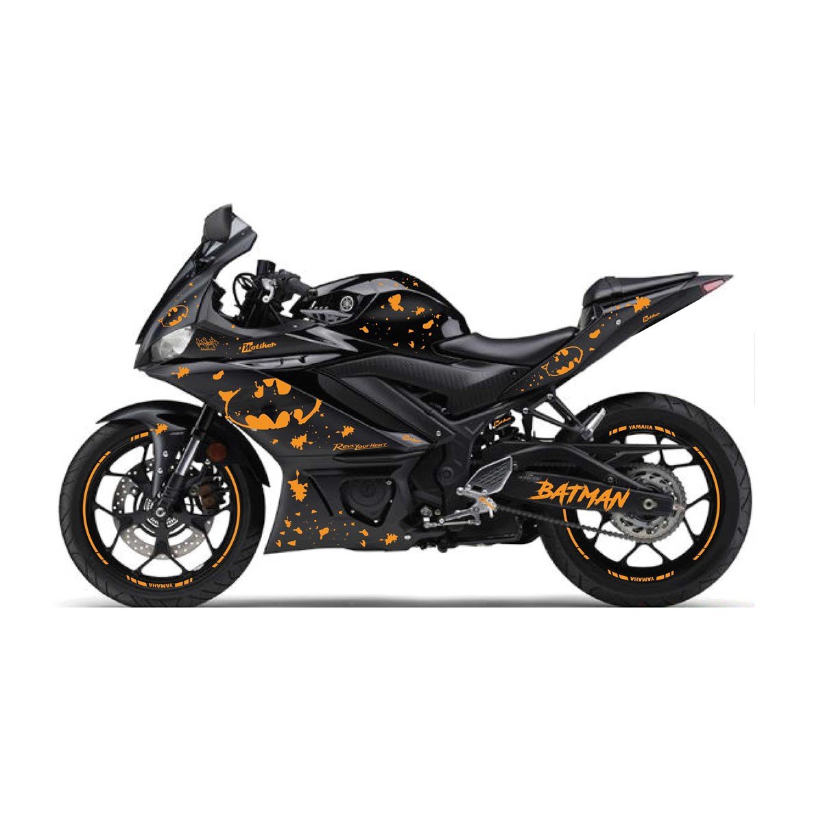 2019-2020 Yamaha YZF R25 Turuncu Batman Yazılı Sticker Etiket Full Takım Modeli