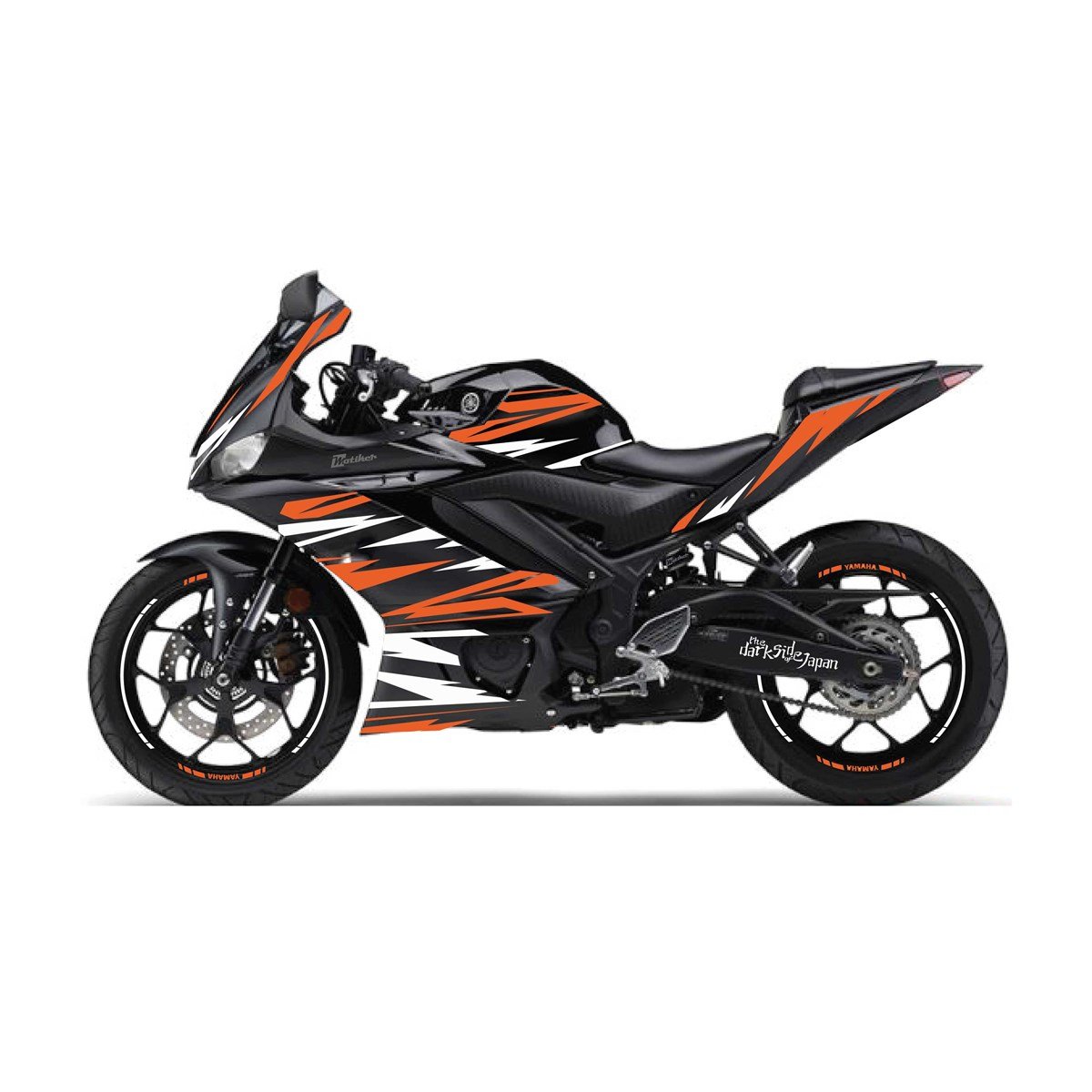 2019-2020 Yamaha YZF R25 Turuncu Beyaz Şimşek Sticker Etiket Full Takım Modeli