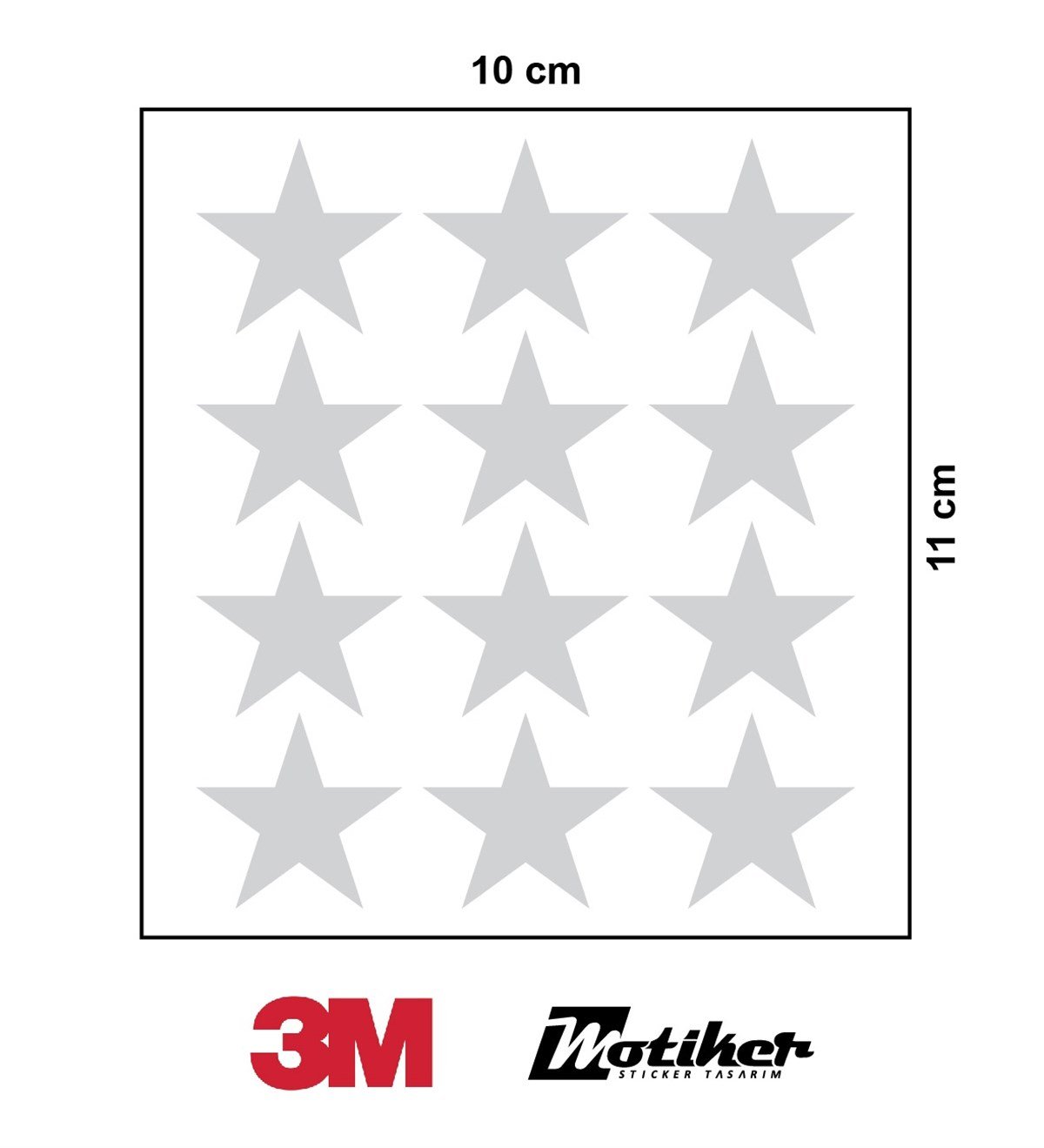 3M Gri Reflective (Reflektif) 12'li Yıldız Sticker Etiket Modeli