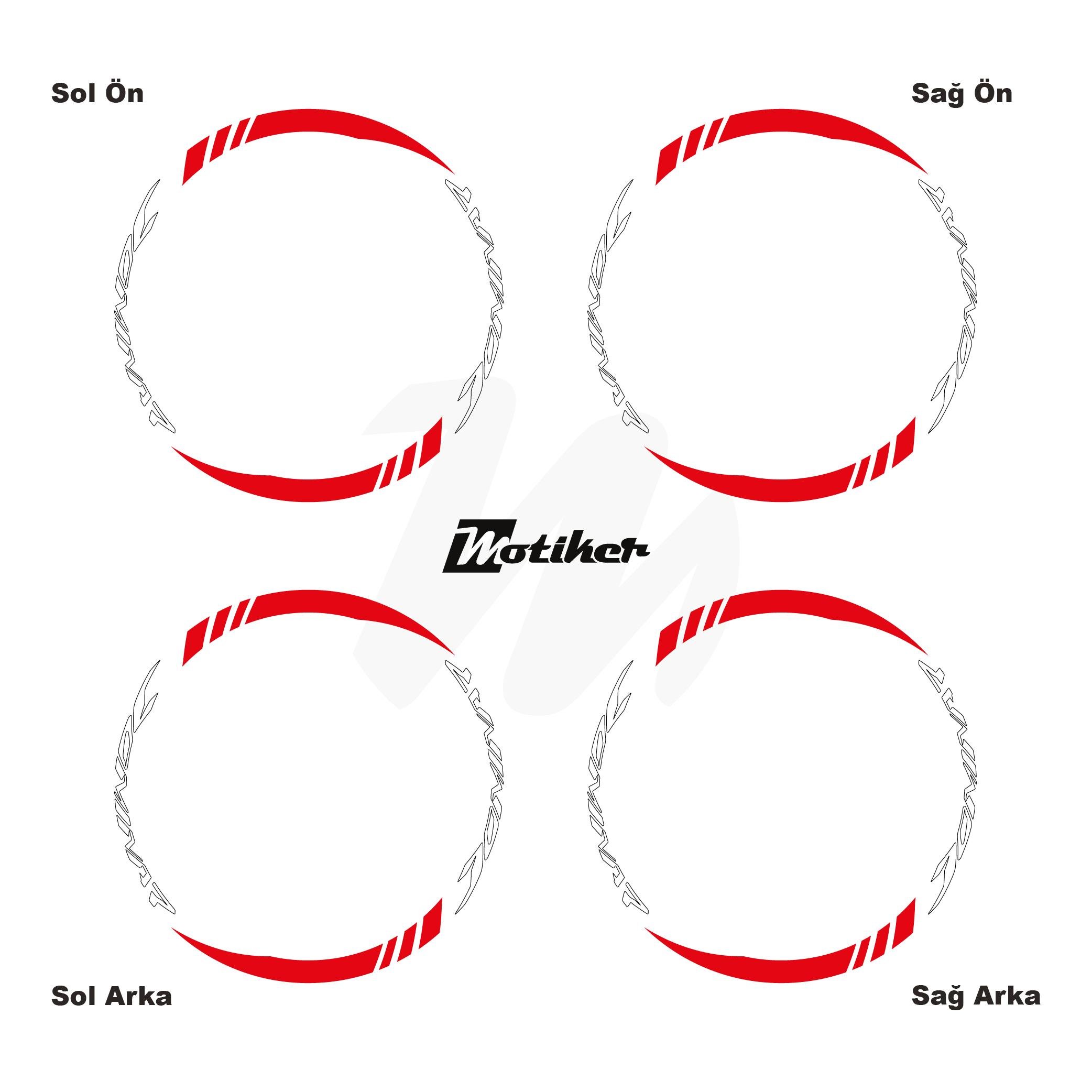 DominarBajaj Dominar Geniş Jant Sticker Modeli 16'lı Kırmızı Beyaz