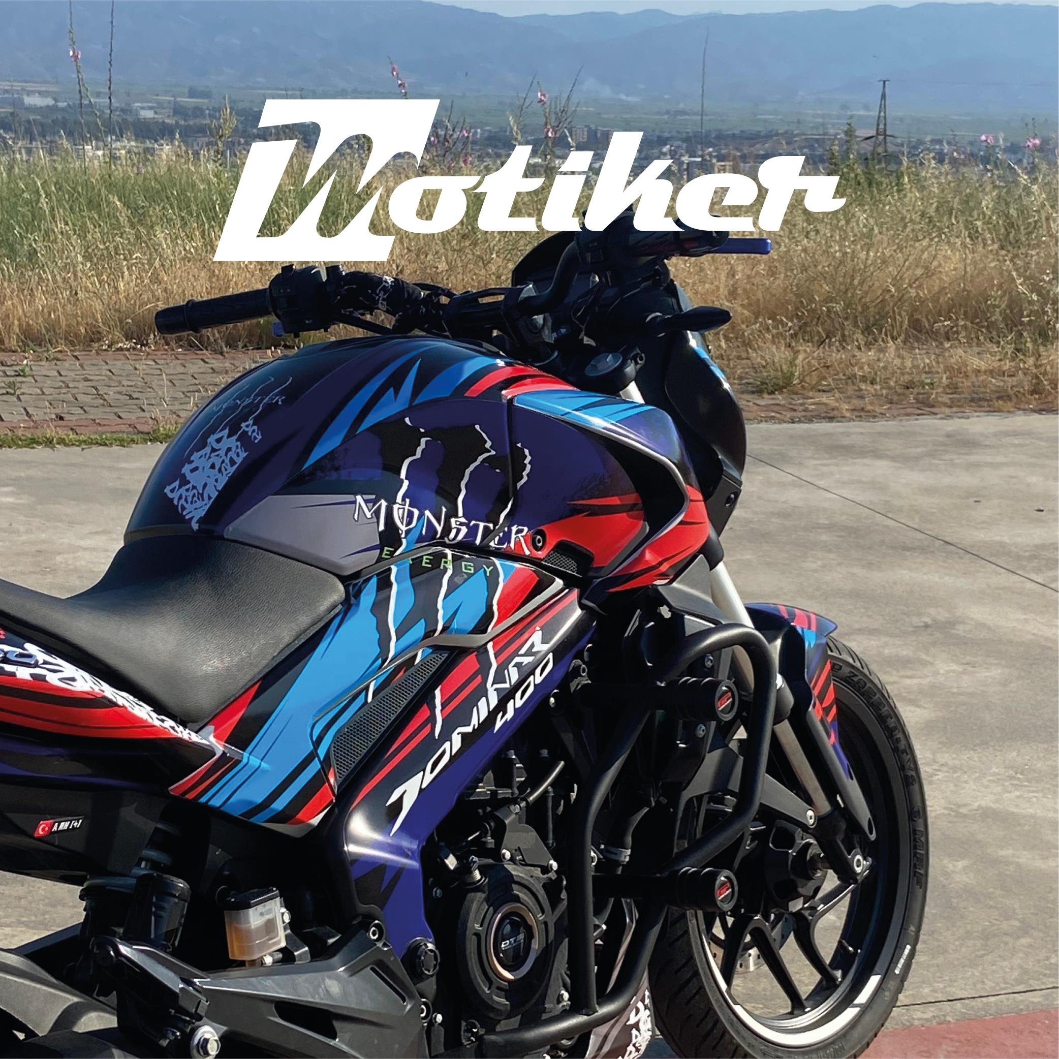 DominarBajaj Dominar Monster Red Blue Striped Sticker Etiket Kaplama Model