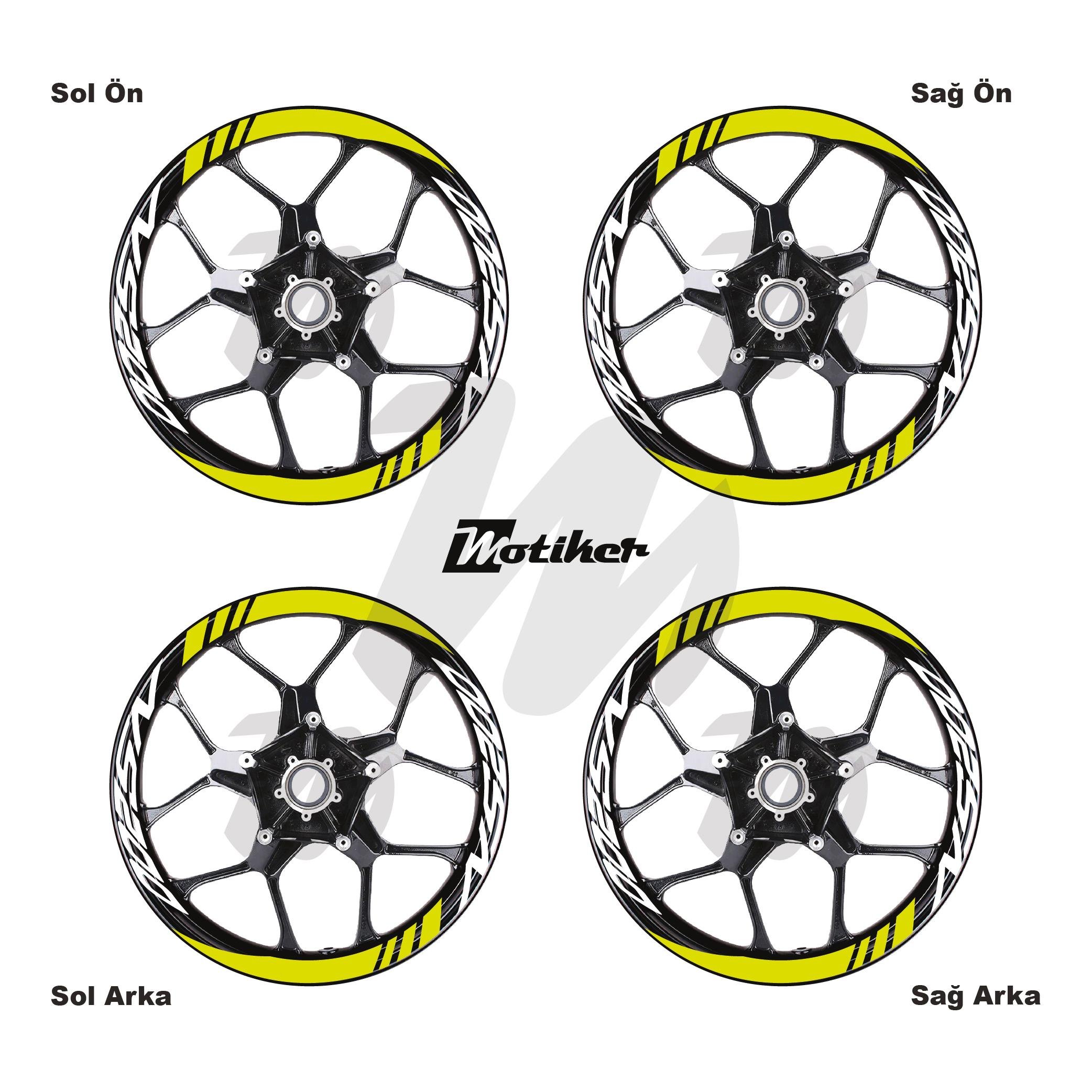 PULSAR NS 200Bajaj NS200 Geniş Jant Sticker Modeli 16'lı Neon Sarı Beyaz