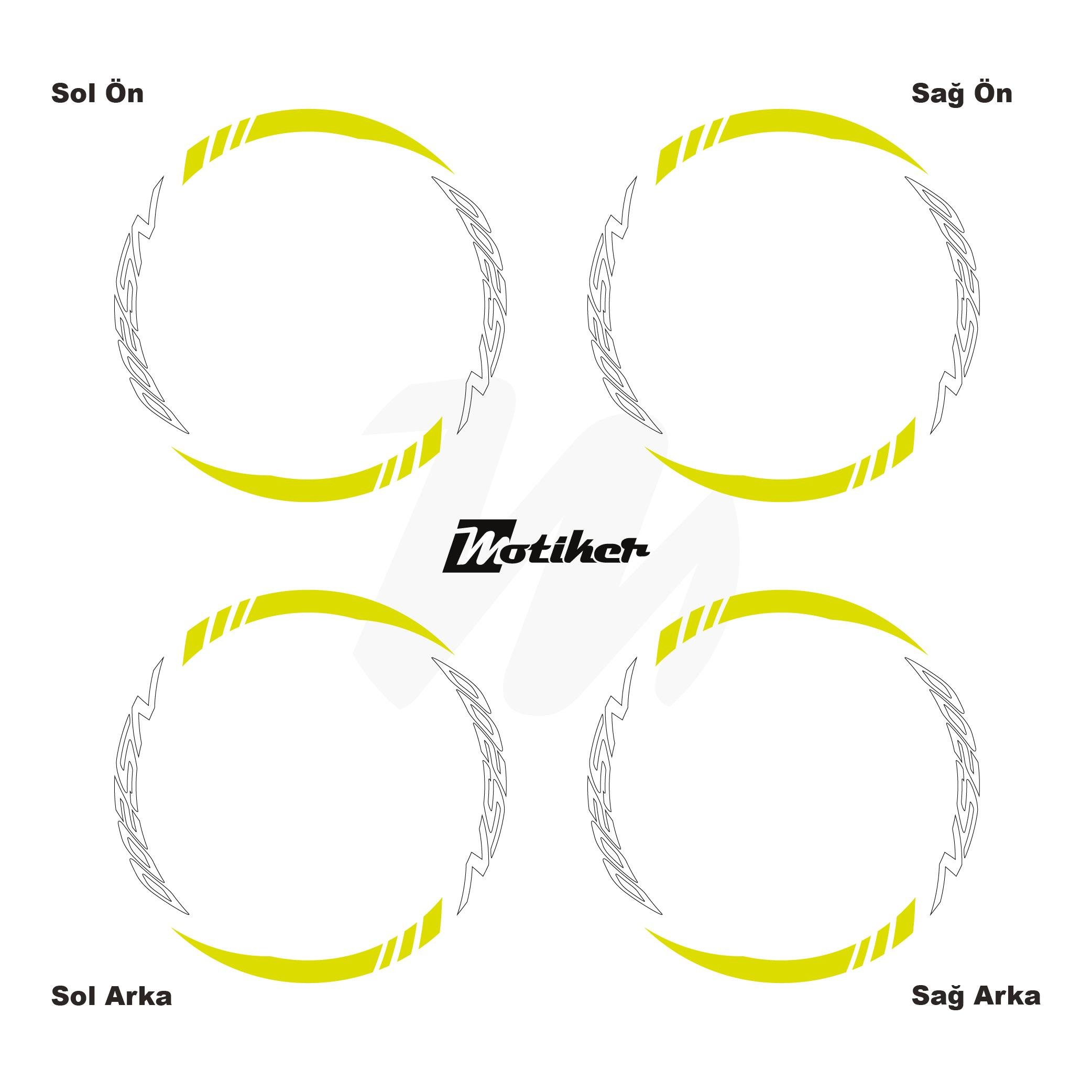 PULSAR NS 200Bajaj NS200 Geniş Jant Sticker Modeli 16'lı Neon Sarı Beyaz