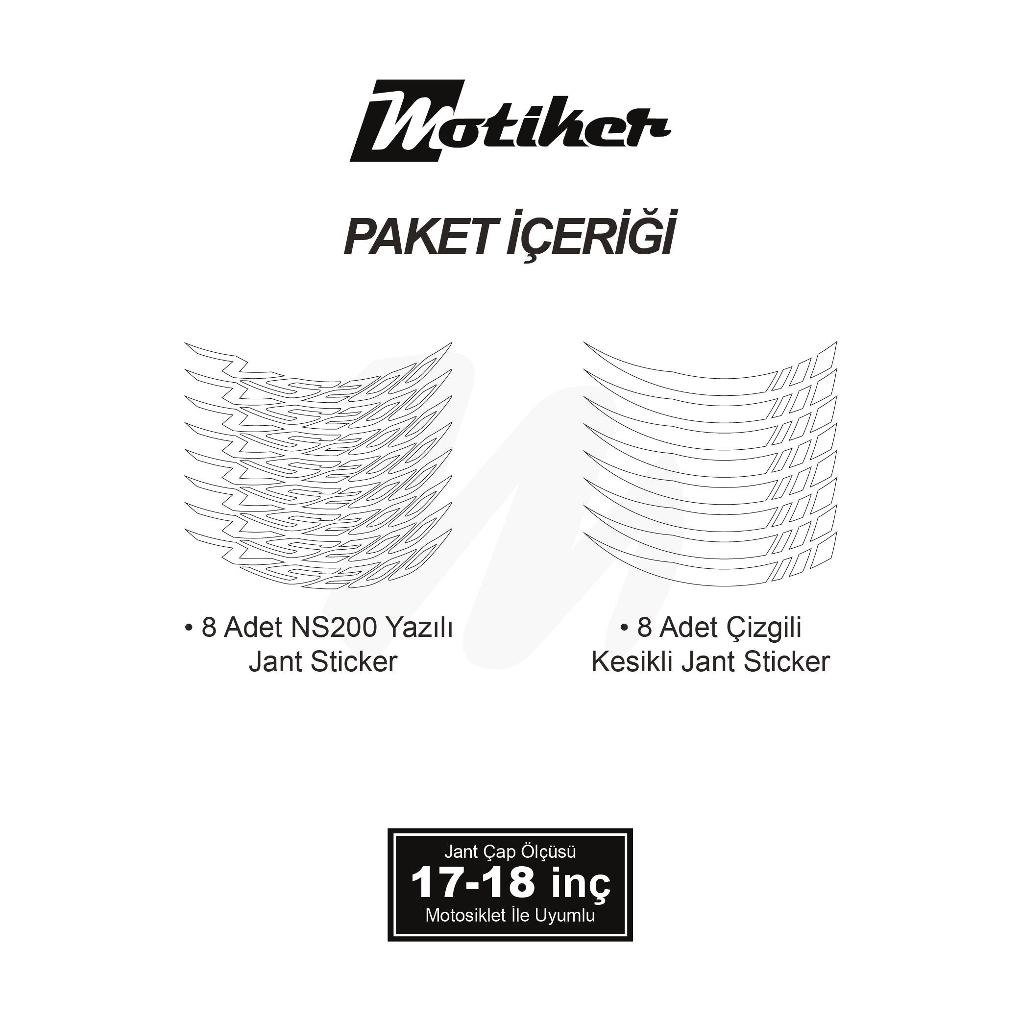 PULSAR NS 200Bajaj NS200 Geniş Jant Sticker Modeli 16'lı Beyaz