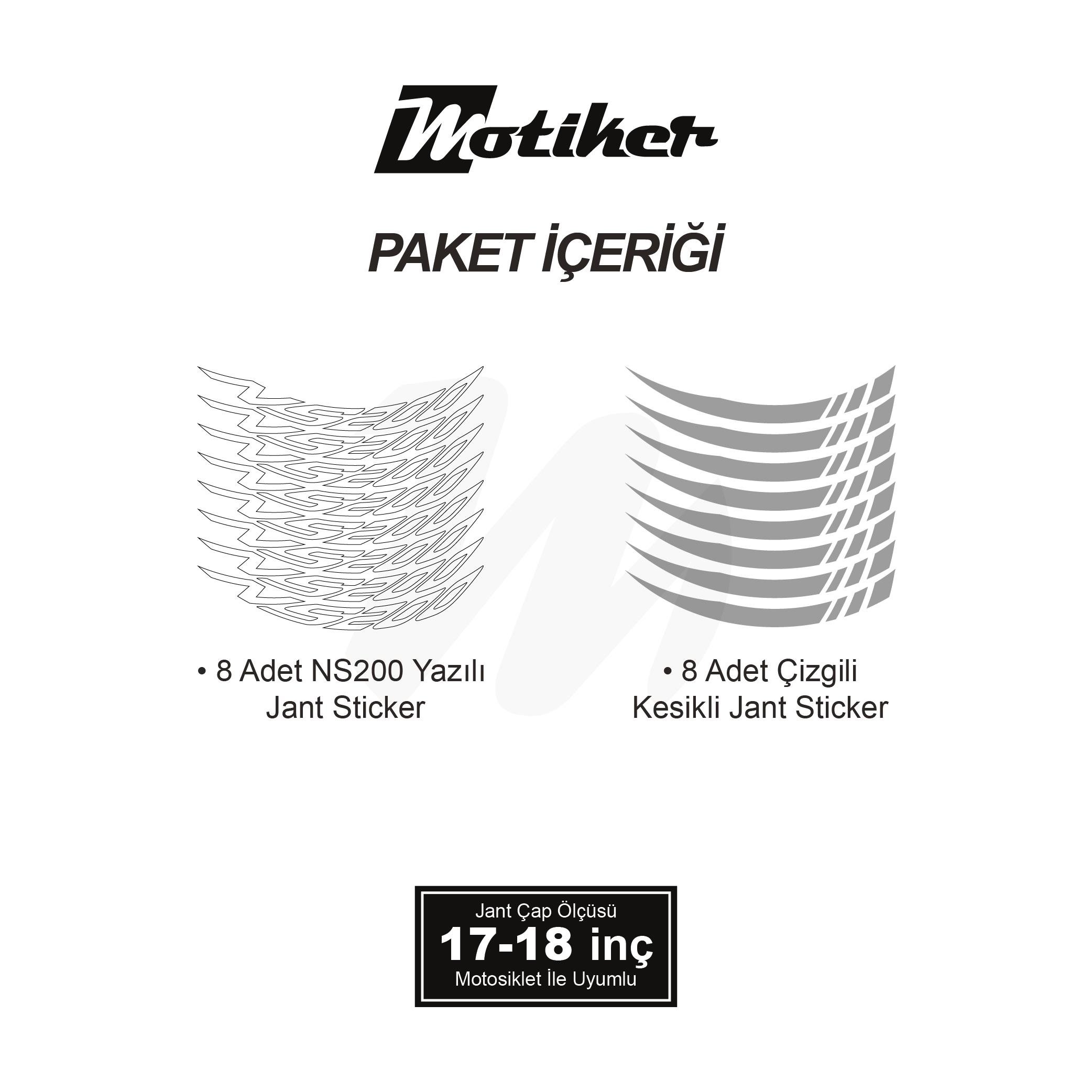 PULSAR NS 200Bajaj NS200 Geniş Jant Sticker Modeli 16'lı Gümüş Gri Beyaz