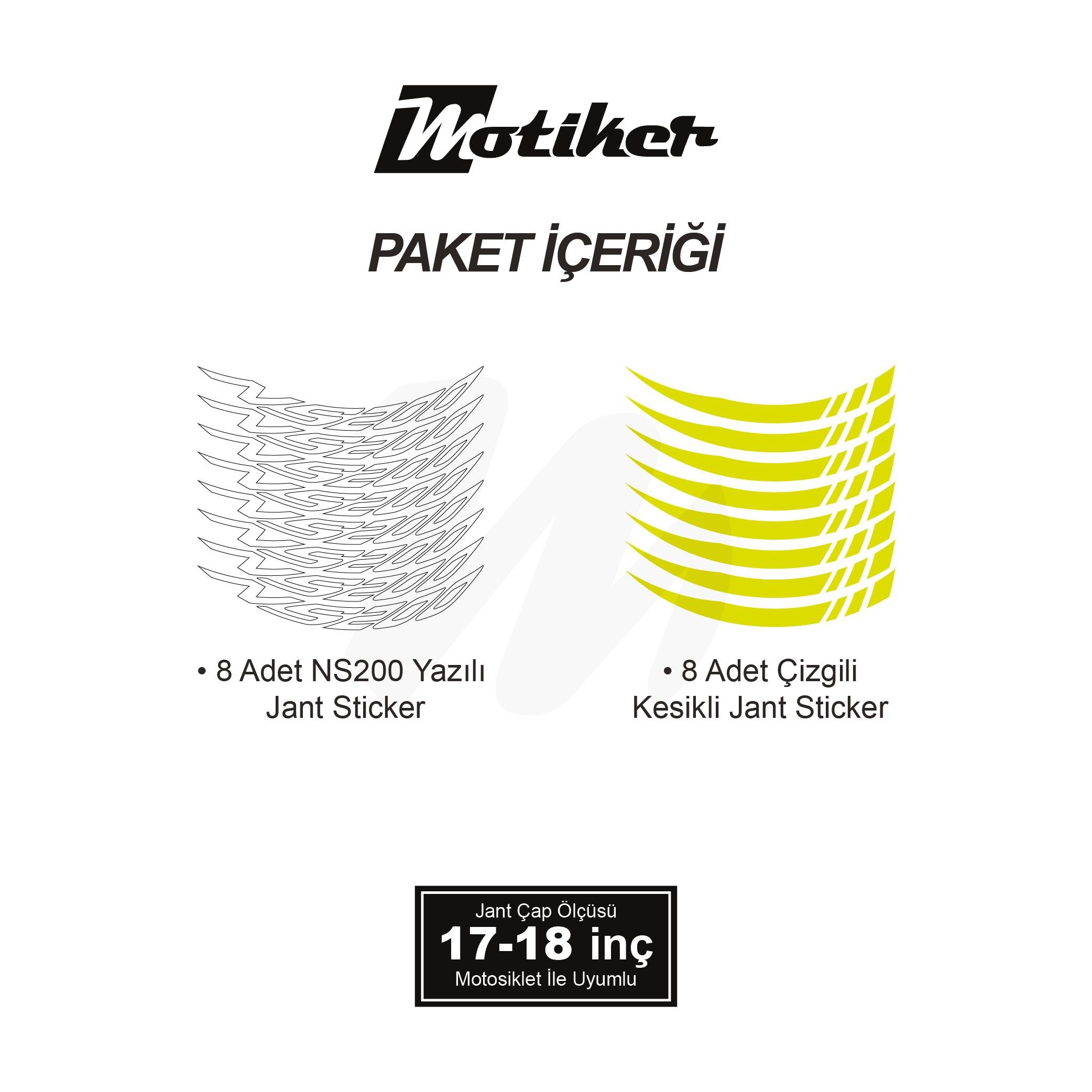 PULSAR NS 200Bajaj NS200 Geniş Jant Sticker Modeli 16'lı Neon Sarı Beyaz