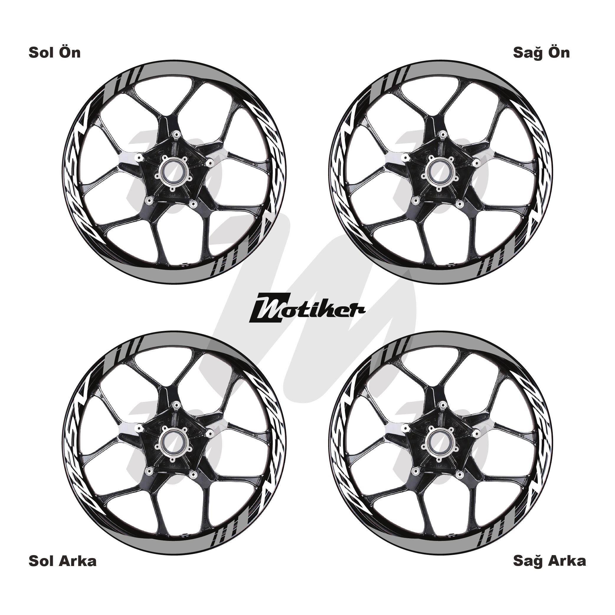 PULSAR NS 200Bajaj NS200 Geniş Jant Sticker Modeli 16'lı Gümüş Gri Beyaz