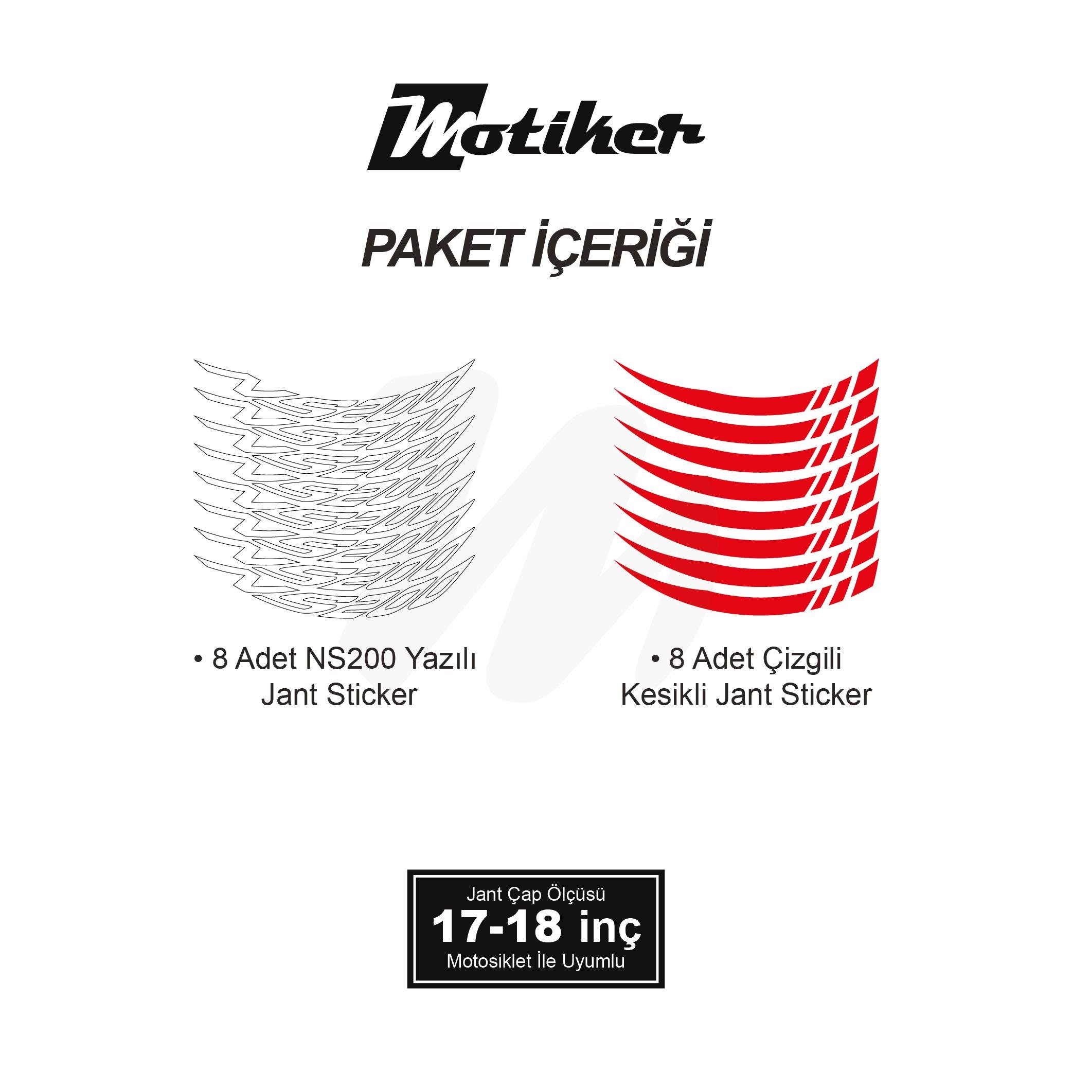 PULSAR NS 200Bajaj NS200 Geniş Jant Sticker Modeli 16'lı Kırmızı Beyaz