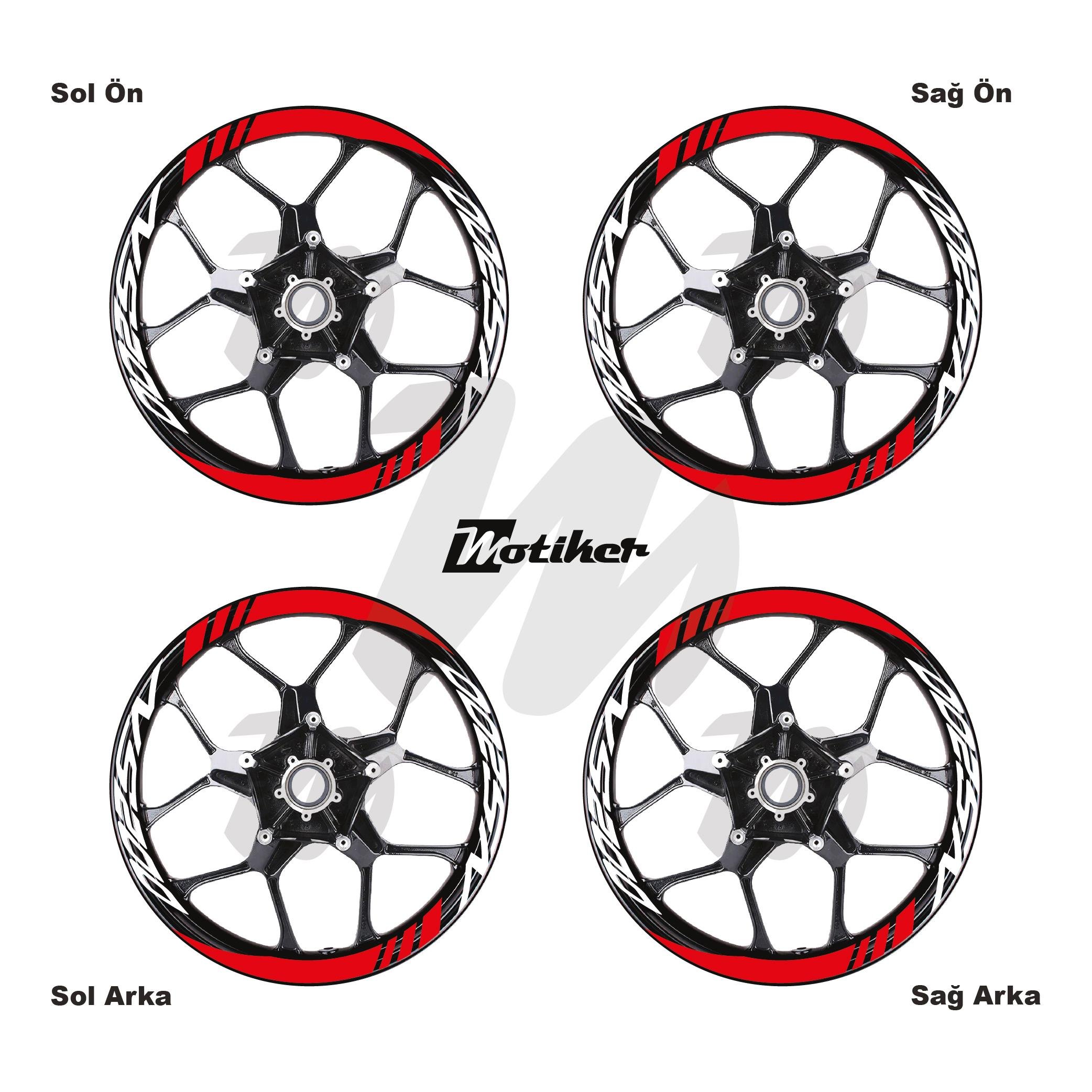 PULSAR NS 200Bajaj NS200 Geniş Jant Sticker Modeli 16'lı Kırmızı Beyaz