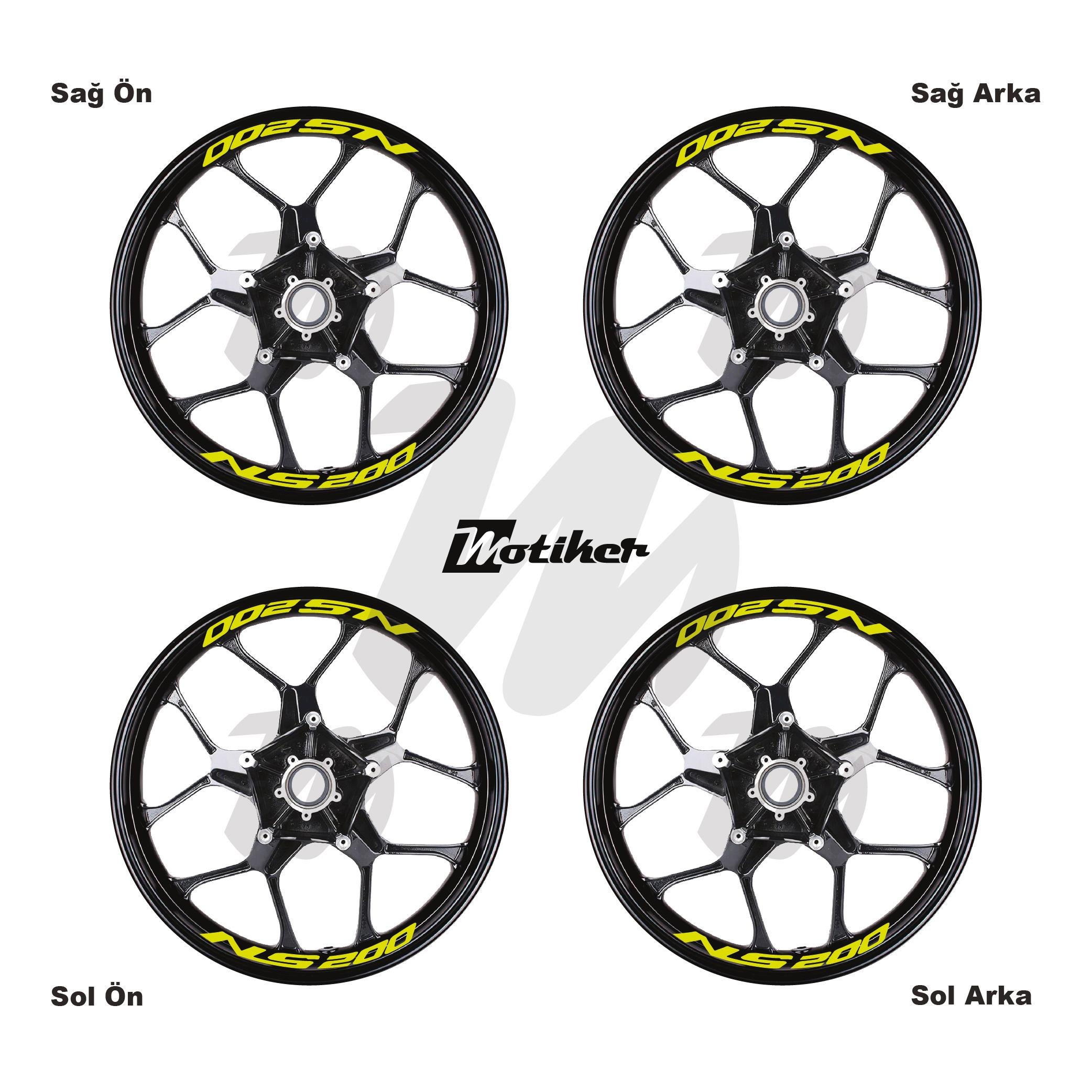 PULSAR NS 200Bajaj Pulsar NS 200 Yazılı 8 Li Jant İçi Yazı Sticker Neon Sarı