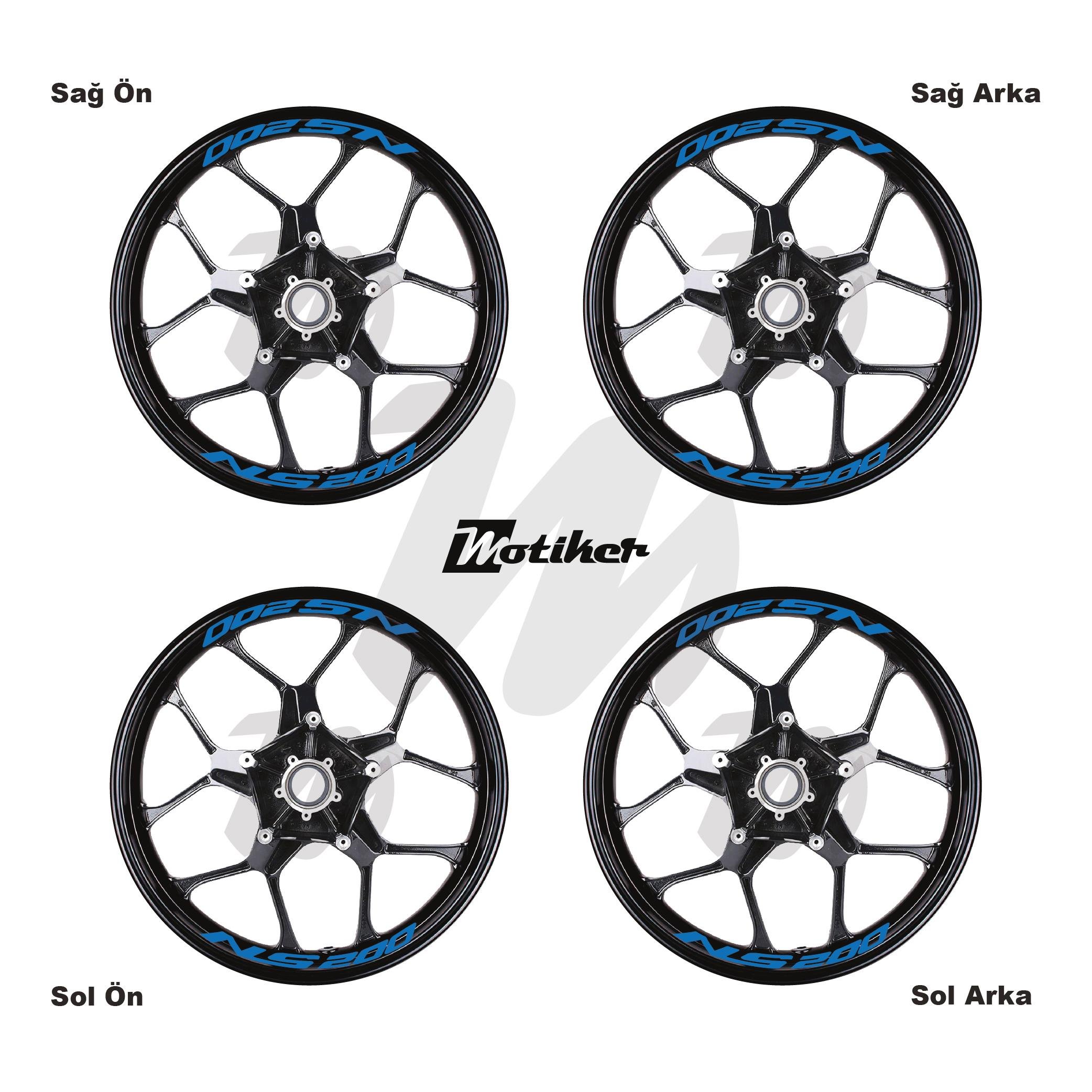 PULSAR NS 200Bajaj Pulsar NS 200 Yazılı 8 Li Jant İçi Yazı Sticker Mavi