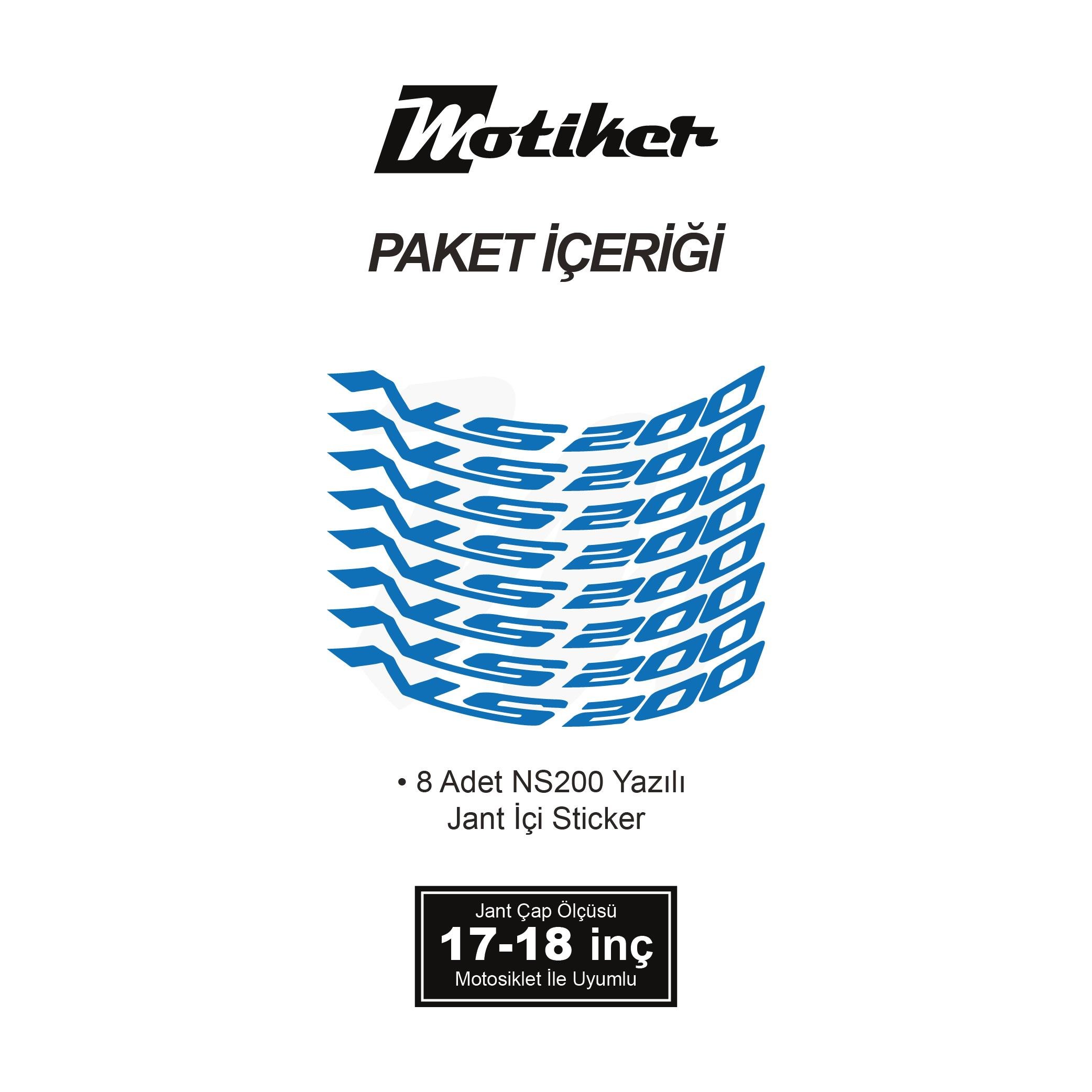 PULSAR NS 200Bajaj Pulsar NS 200 Yazılı 8 Li Jant İçi Yazı Sticker Mavi