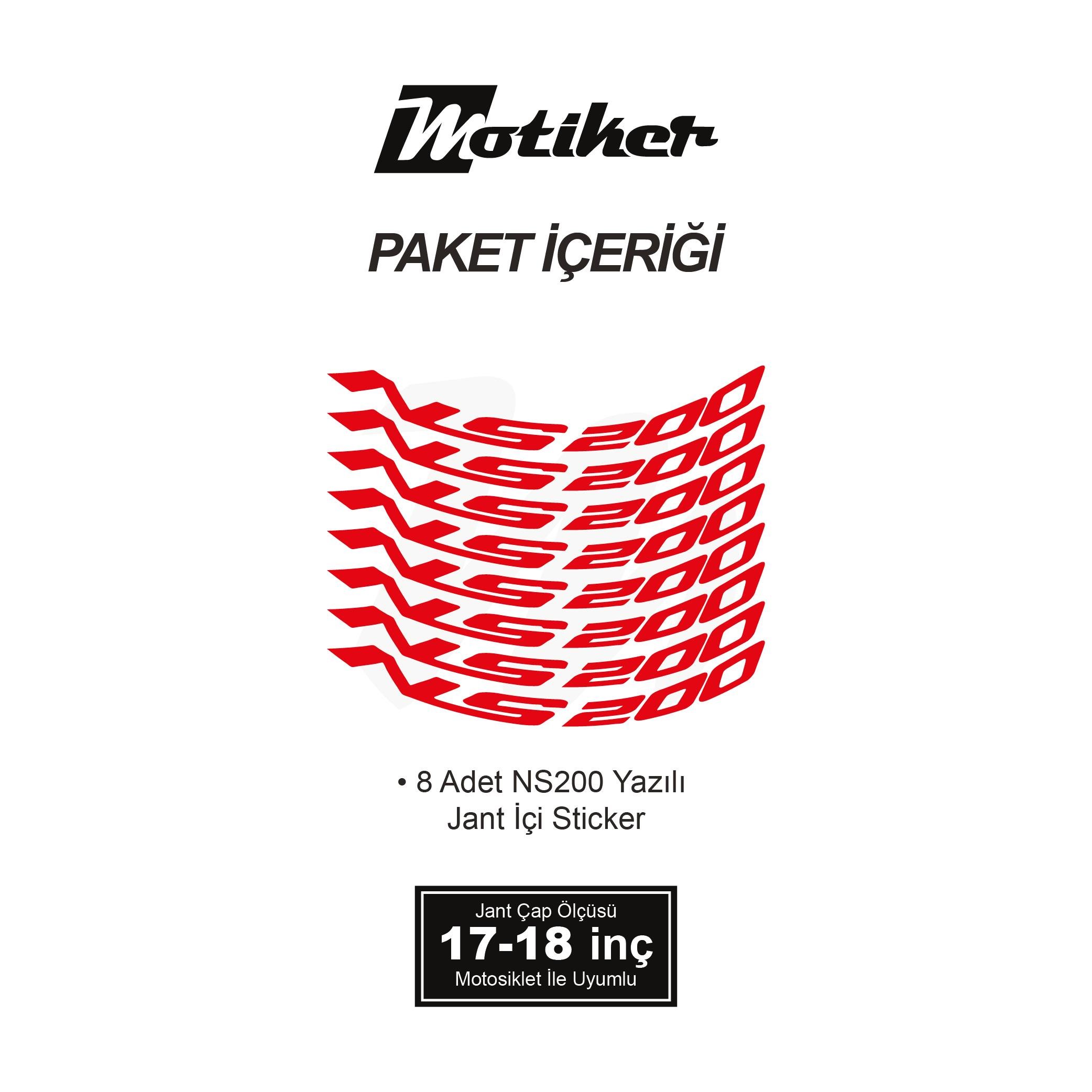 PULSAR NS 200Bajaj Pulsar NS 200 Yazılı 8 Li Jant İçi Yazı Sticker Kırmızı