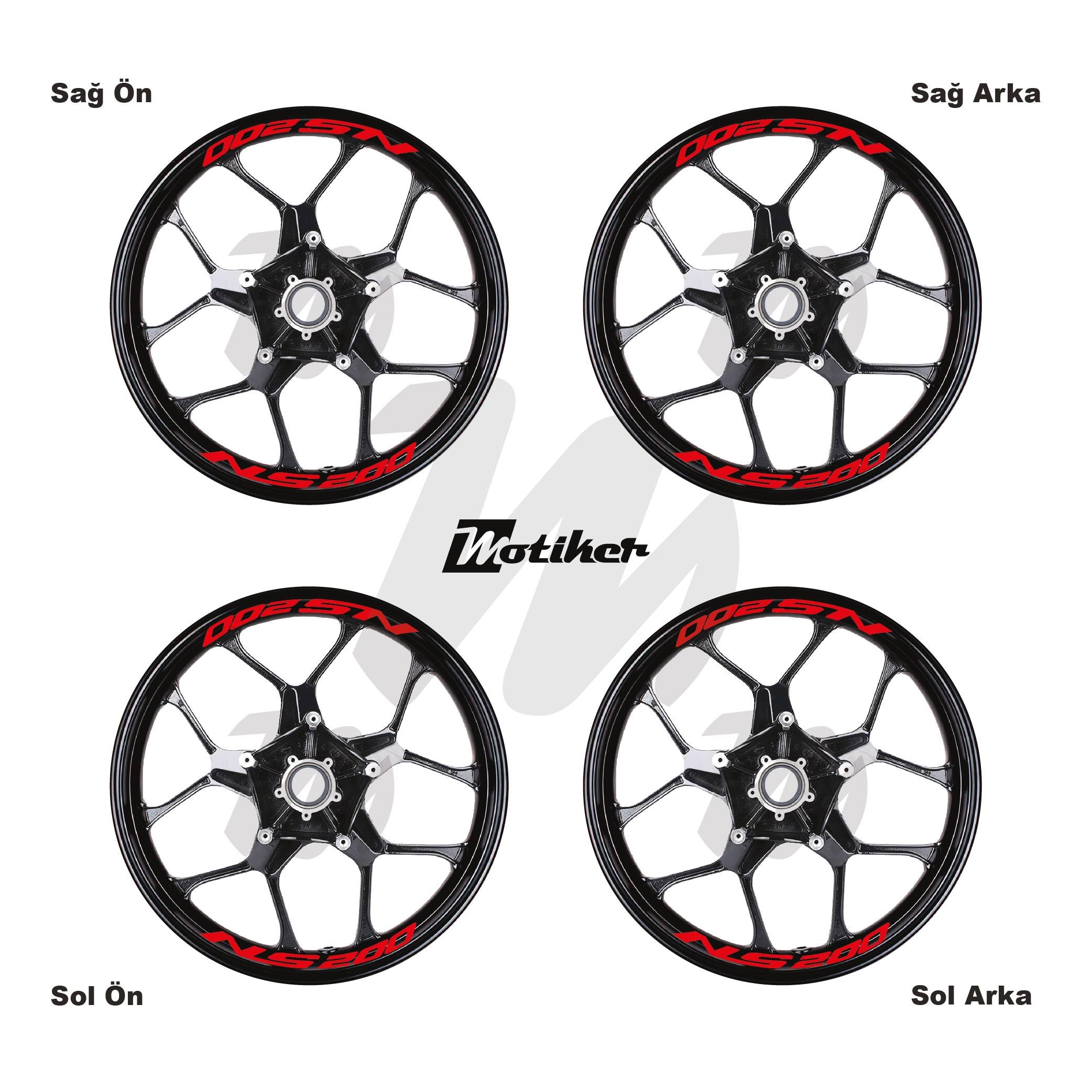 PULSAR NS 200Bajaj Pulsar NS 200 Yazılı 8 Li Jant İçi Yazı Sticker Kırmızı